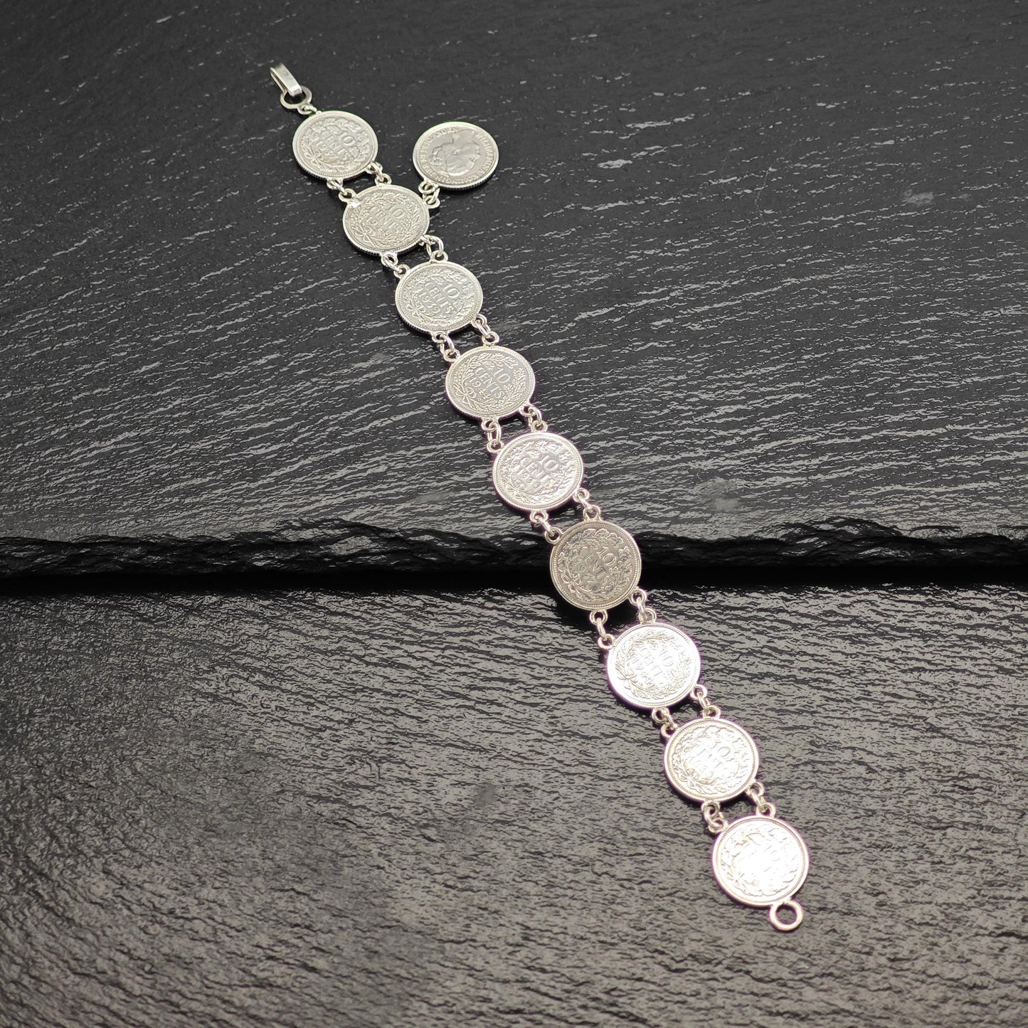 Vintage Silver Dime Bracelet - Canada Pre 1944 Coin Jewelry