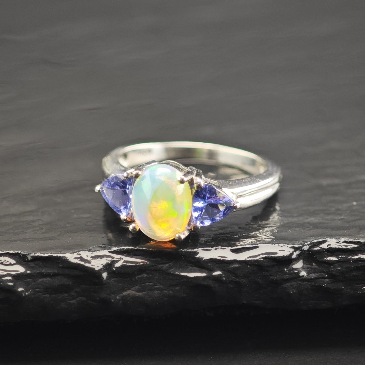 Opal Tanzanite Sterling Silver Ring Sz 5 R6745