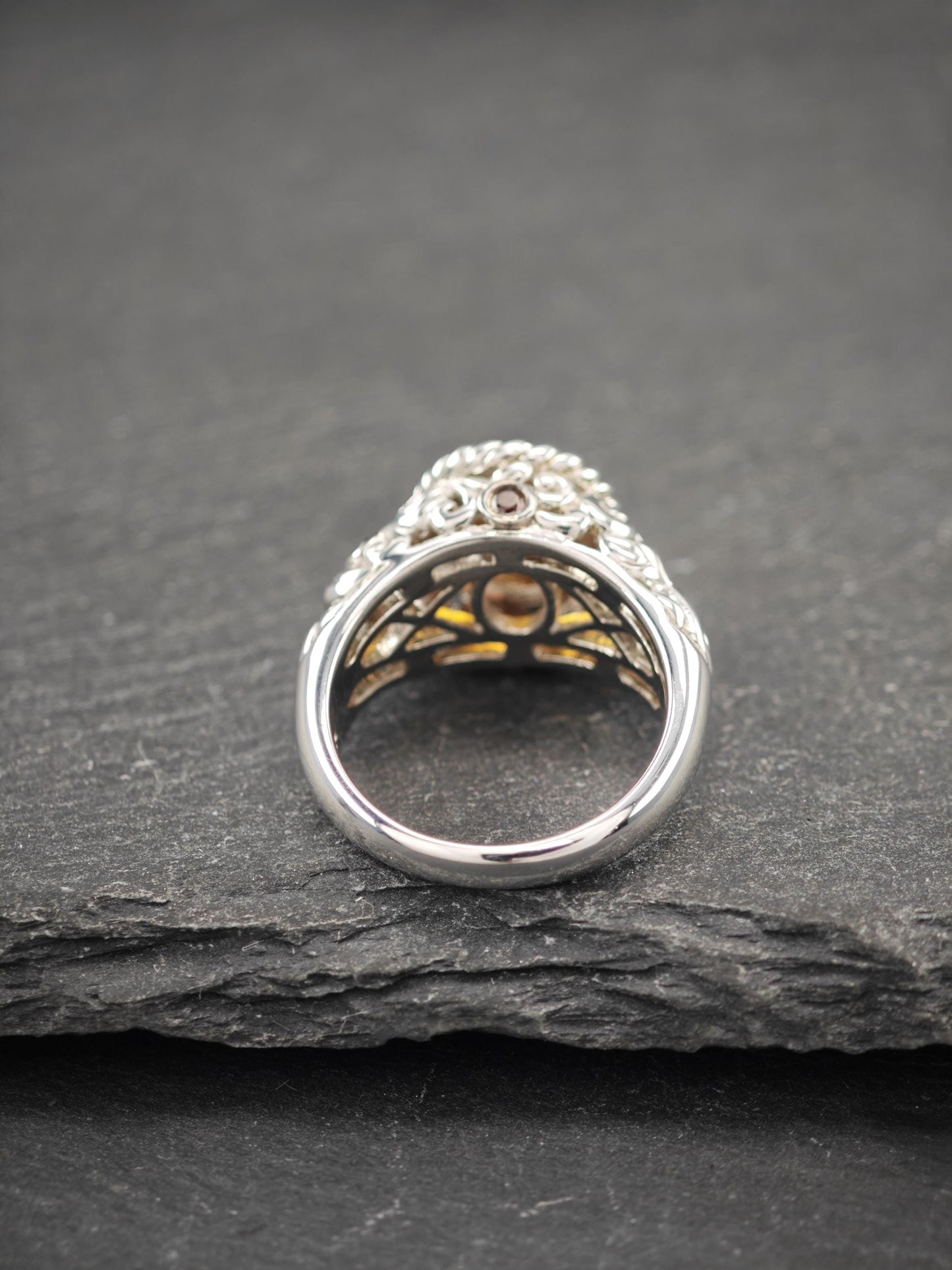 Citrine, Garnet, Gold Bezel Ring Sterling Silver