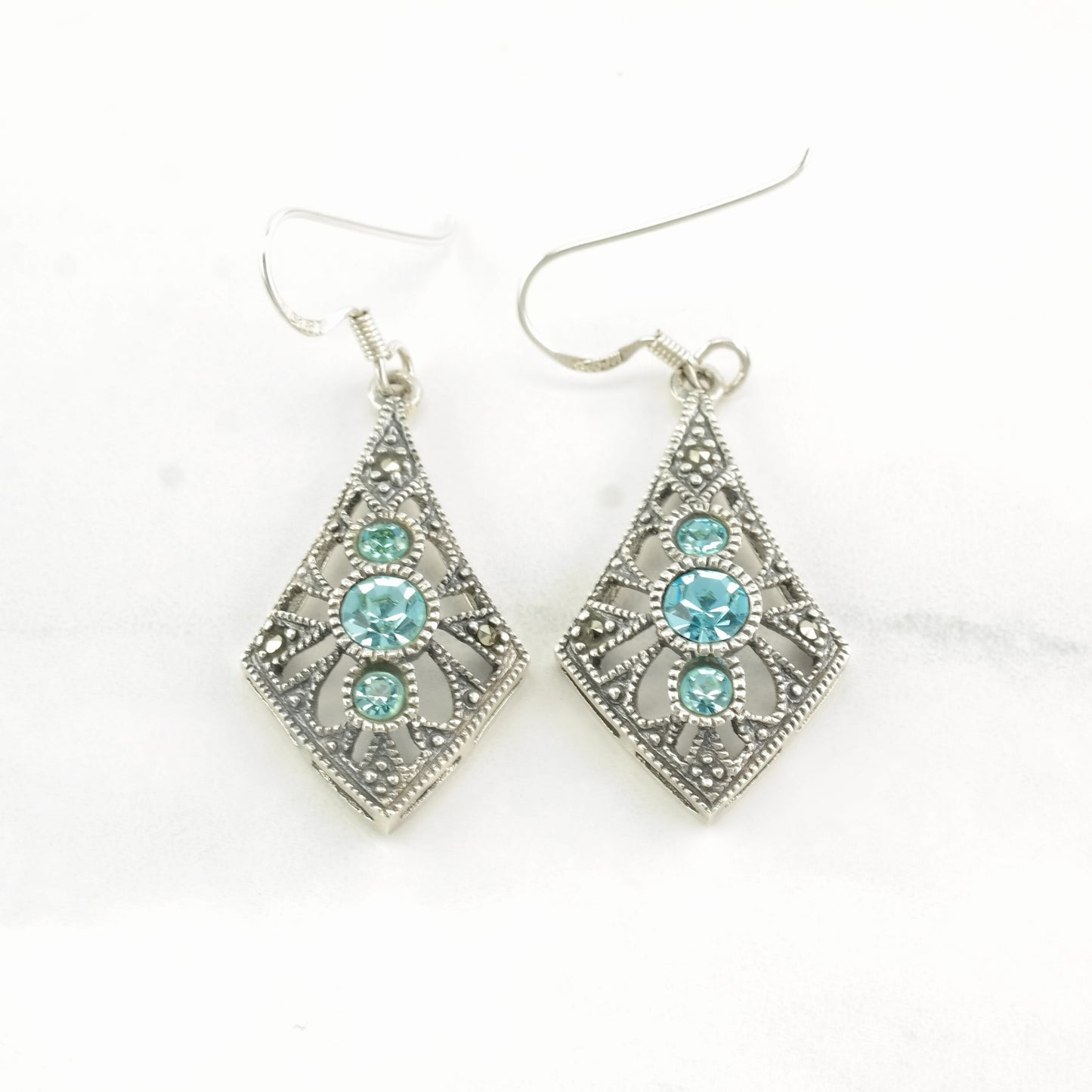 Sterling Silver Blue Blue gemstone Ornate Earrings Fish hook