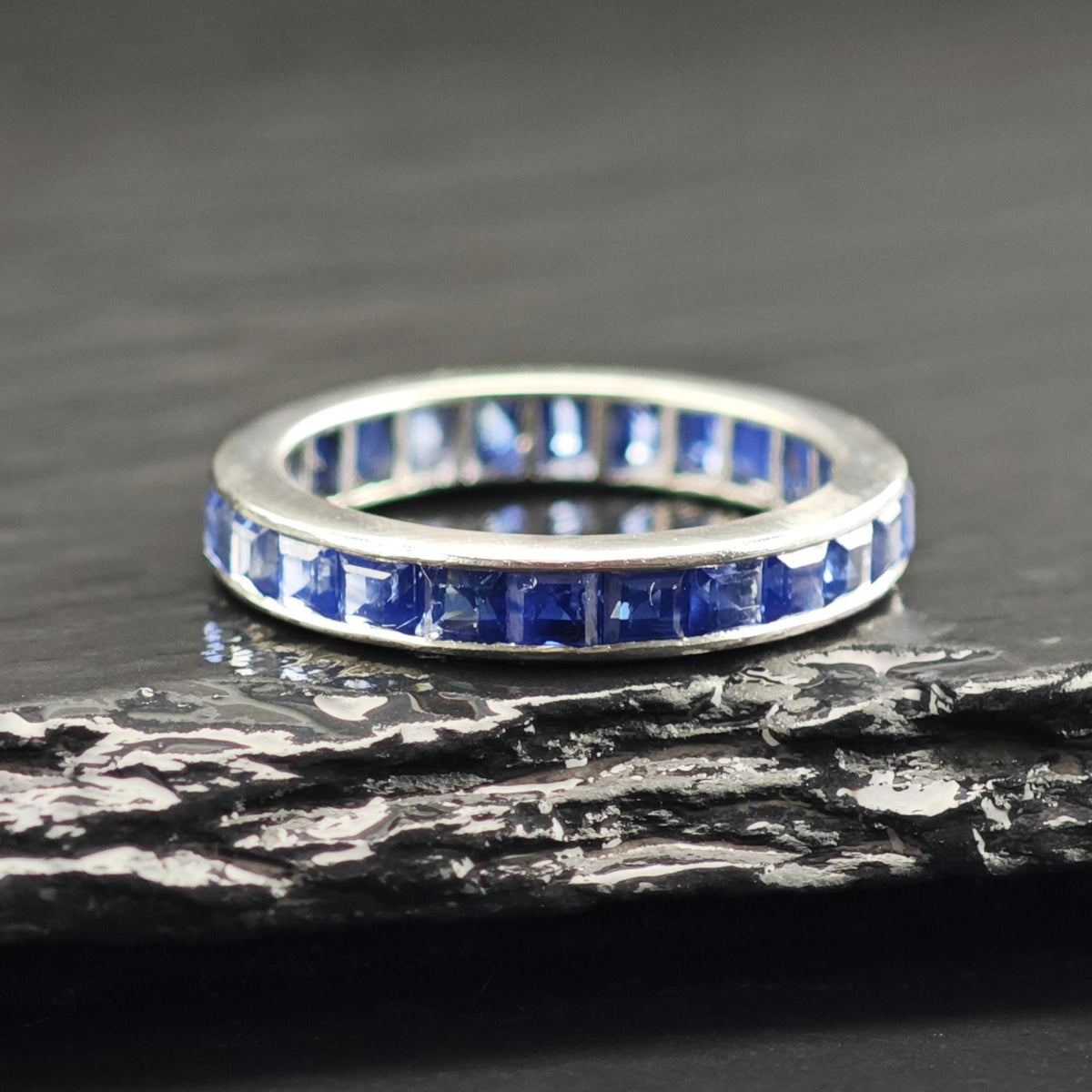 Art Deco Natural Sapphire Platinum Eternity Band 3.4mm Ring Sz 6 1/4 R6758