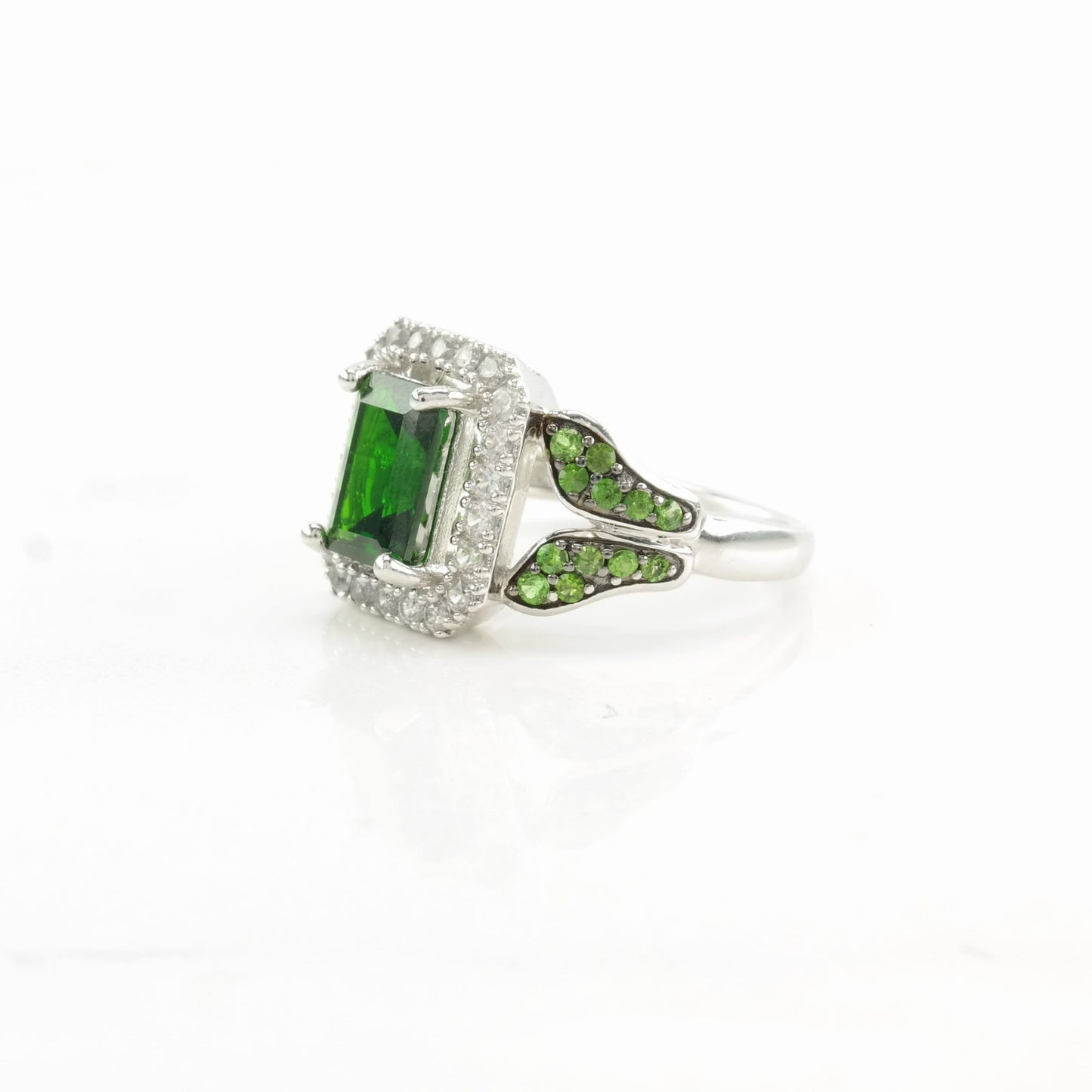 Sterling Silver Ring Chrome Diopside Leaf Green Size 5