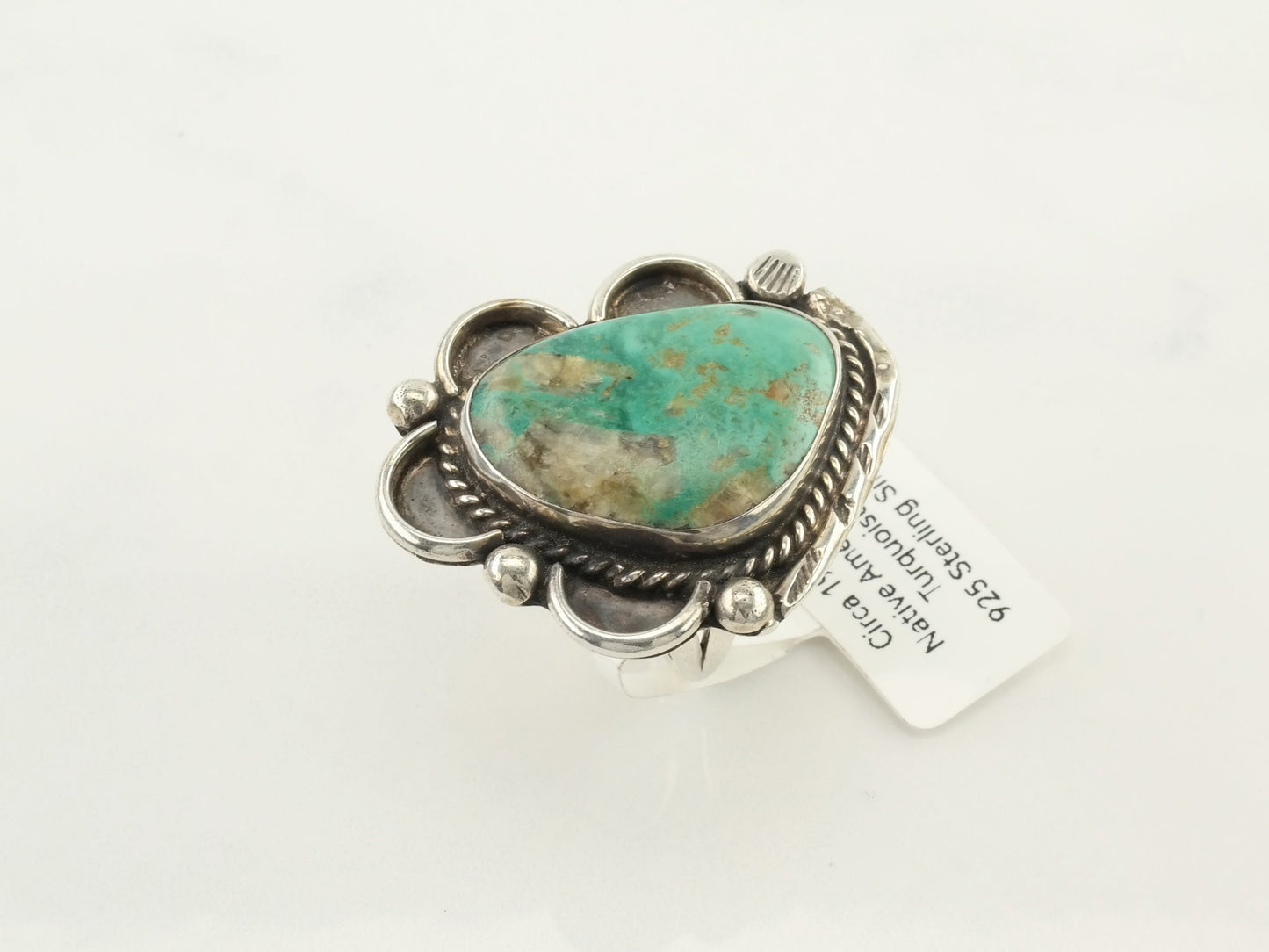 Native American Silver Ring Turquoise Sterling Green Size 8 1/4