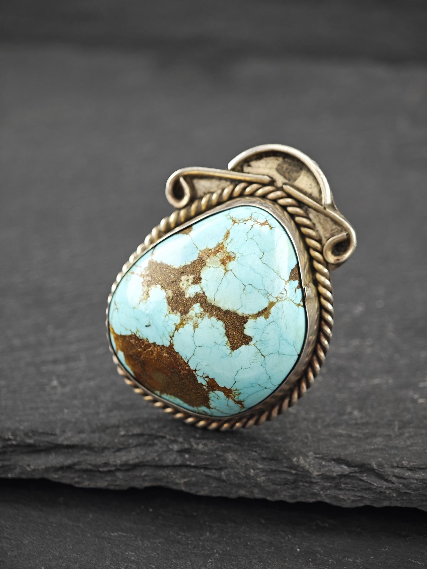 Native American, Large Number Eight Turquoise Ring Sterling Silver
