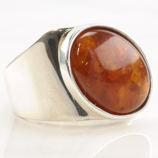 Vintage DTR Silver Ring Amber Oval Sterling Size 9 1/4