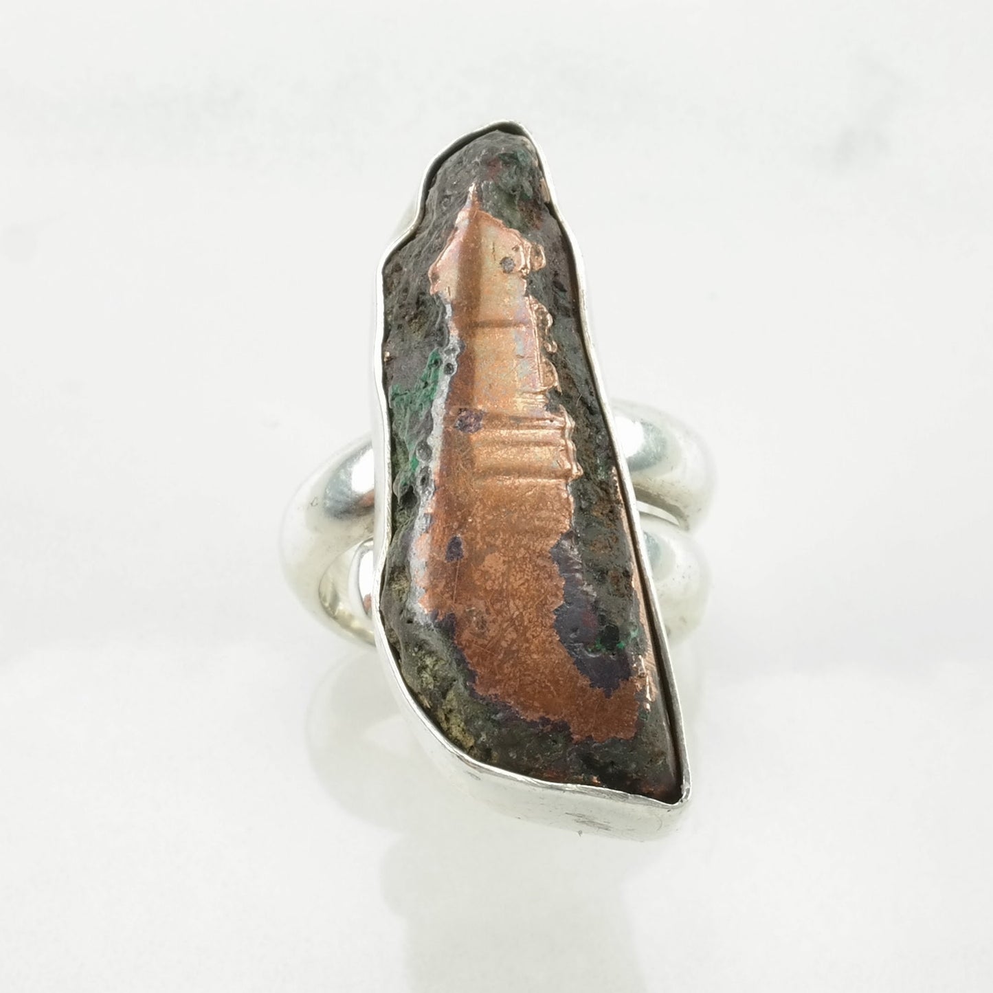 RLA, Richard Lindsay Silver Ring Chrysocolla in Copper Navette Sterling Brown Size 6 1/2