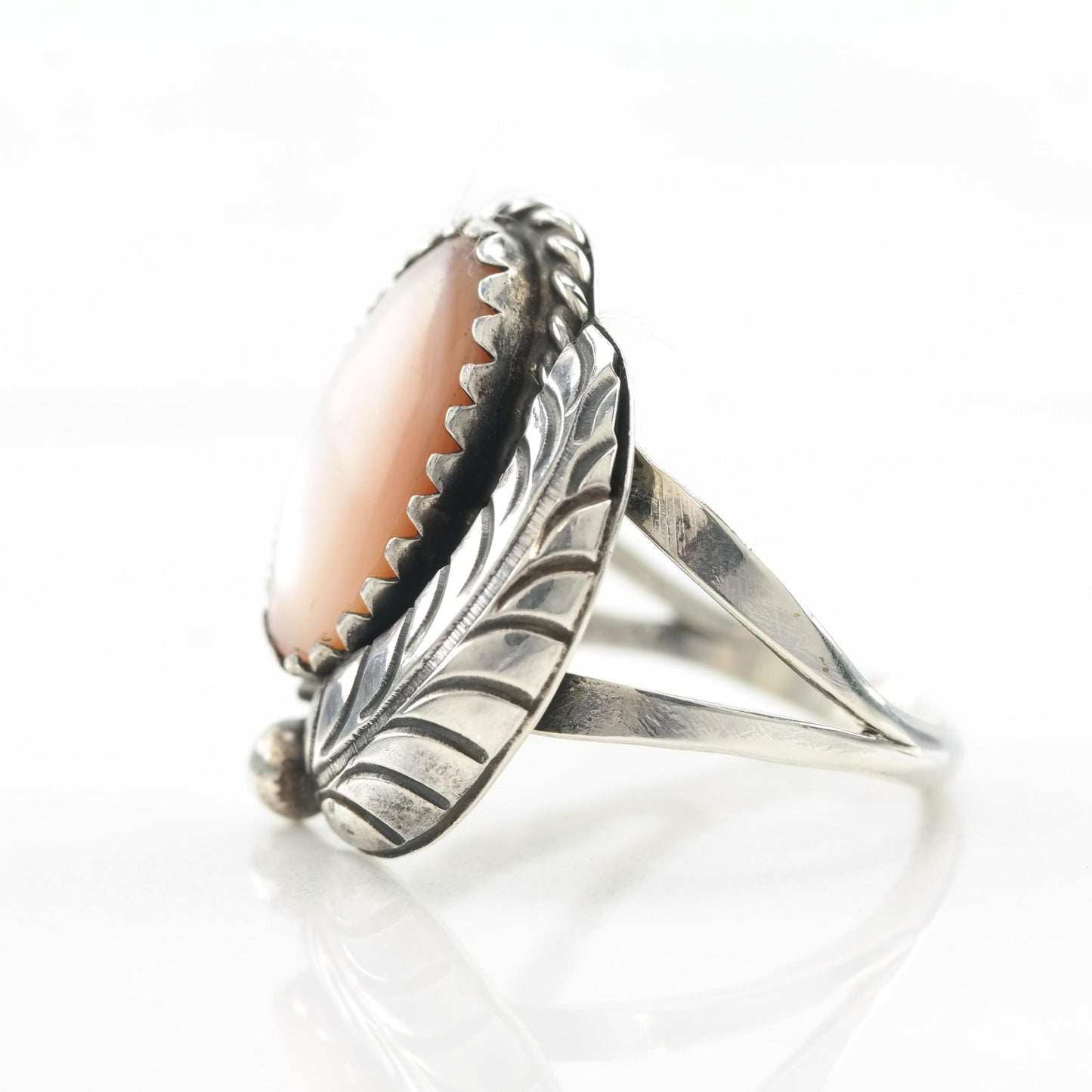 Native American Pink MOP Silver Ring Sterling Size 5 3/4