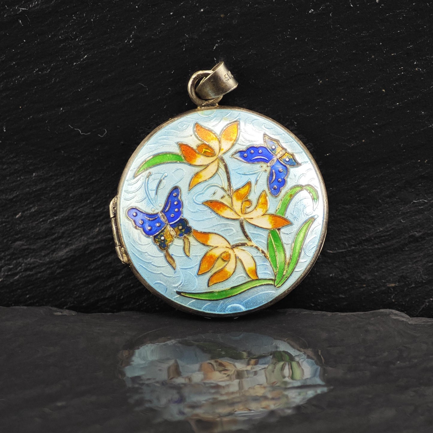 Enamel Floral Locket Pendant Sterling Silver P3045