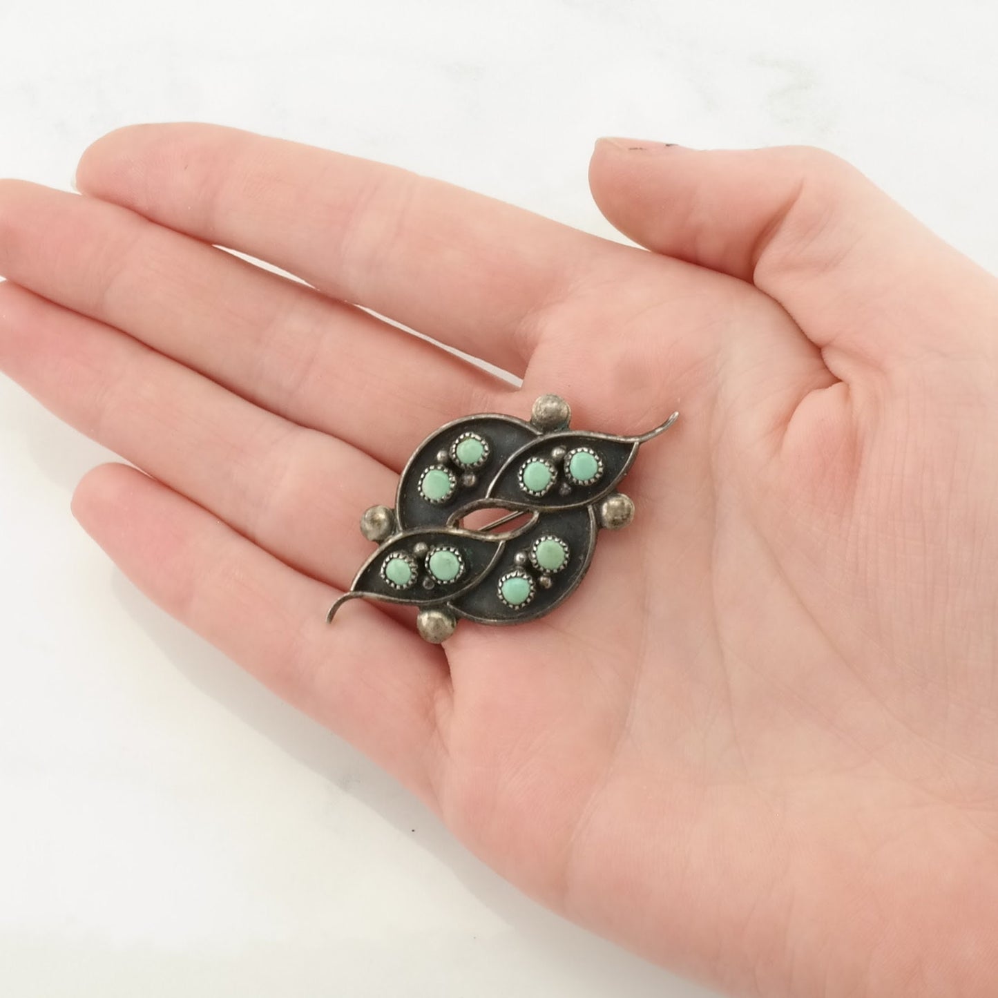 Vintage Native American Sterling Silver Brooch Light Blue Turquoise