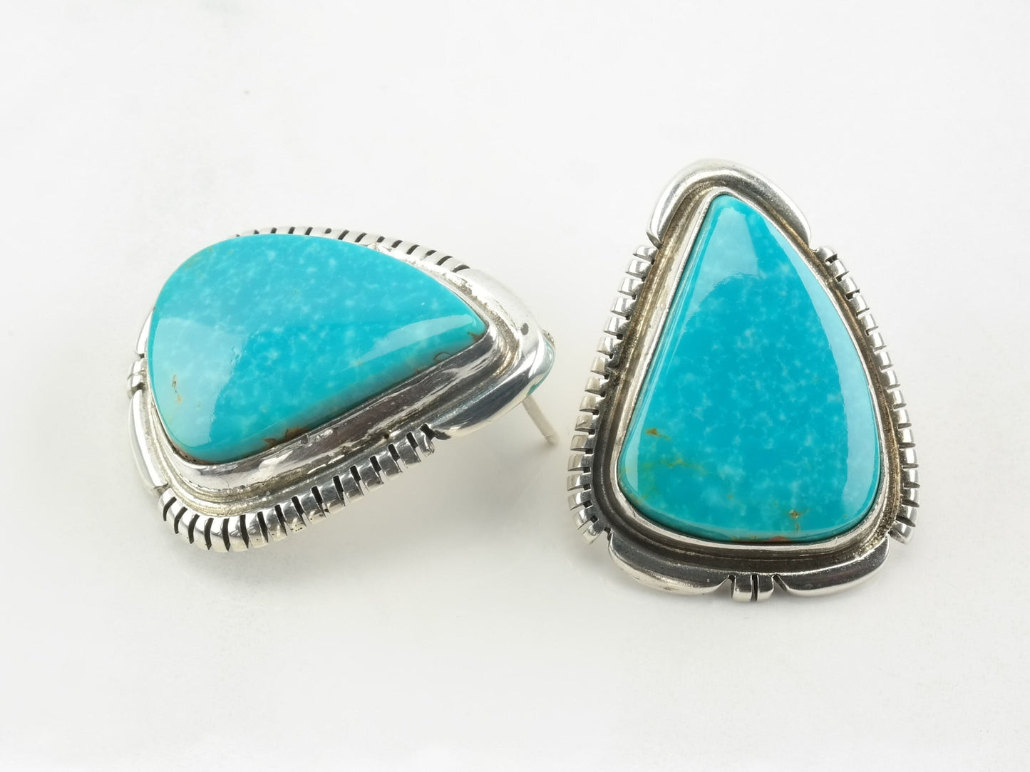 Native American Navajo Sterling Silver Turquoise Triangle Earrings Stud