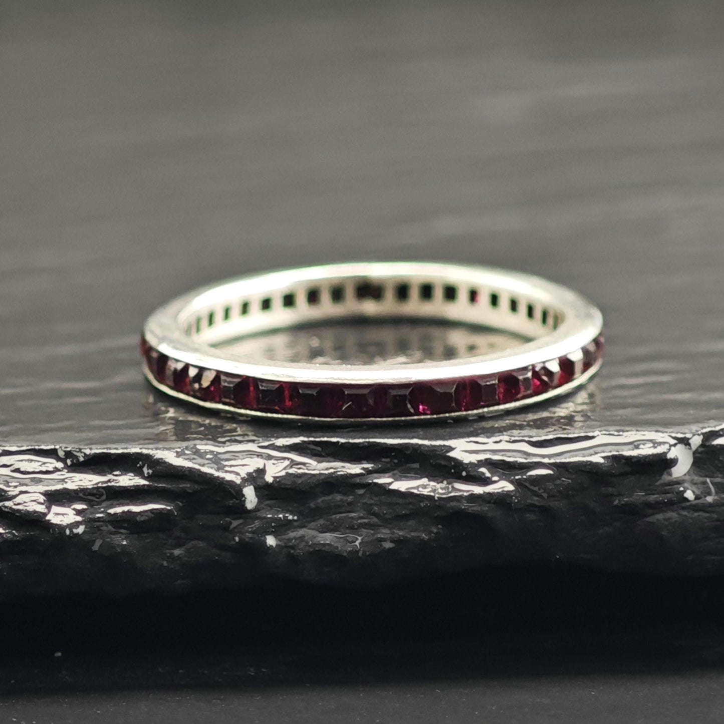 Art Deco Red Paste Band Sterling Silver Ring Sz 8 R6687