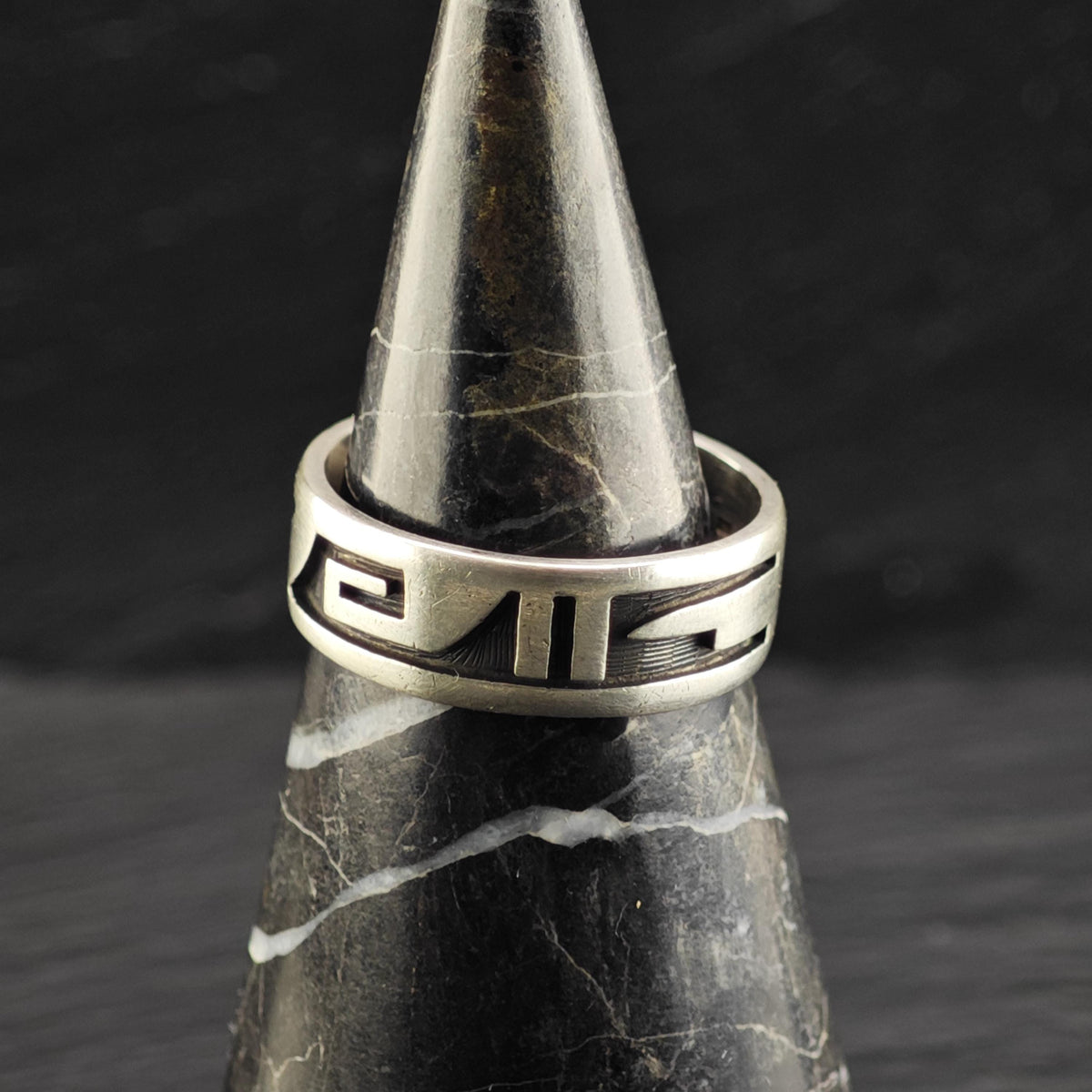 Hopi Overlay Band By Archie Talahaftewa Sterling Silver Sz 11 R6850