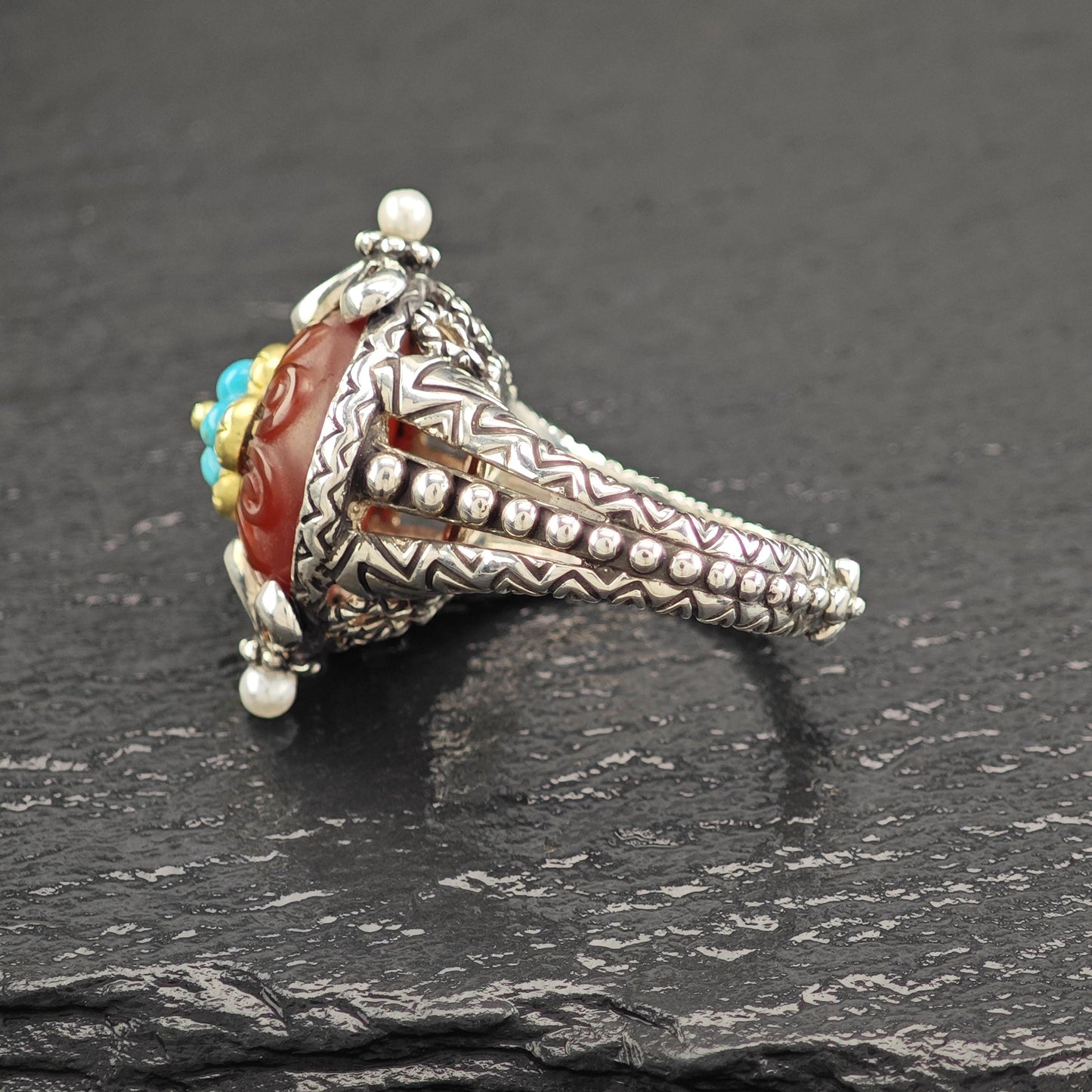 Bixby Turquoise Carnelian Ring 18K Gold Accents, Sterling Silver R5824