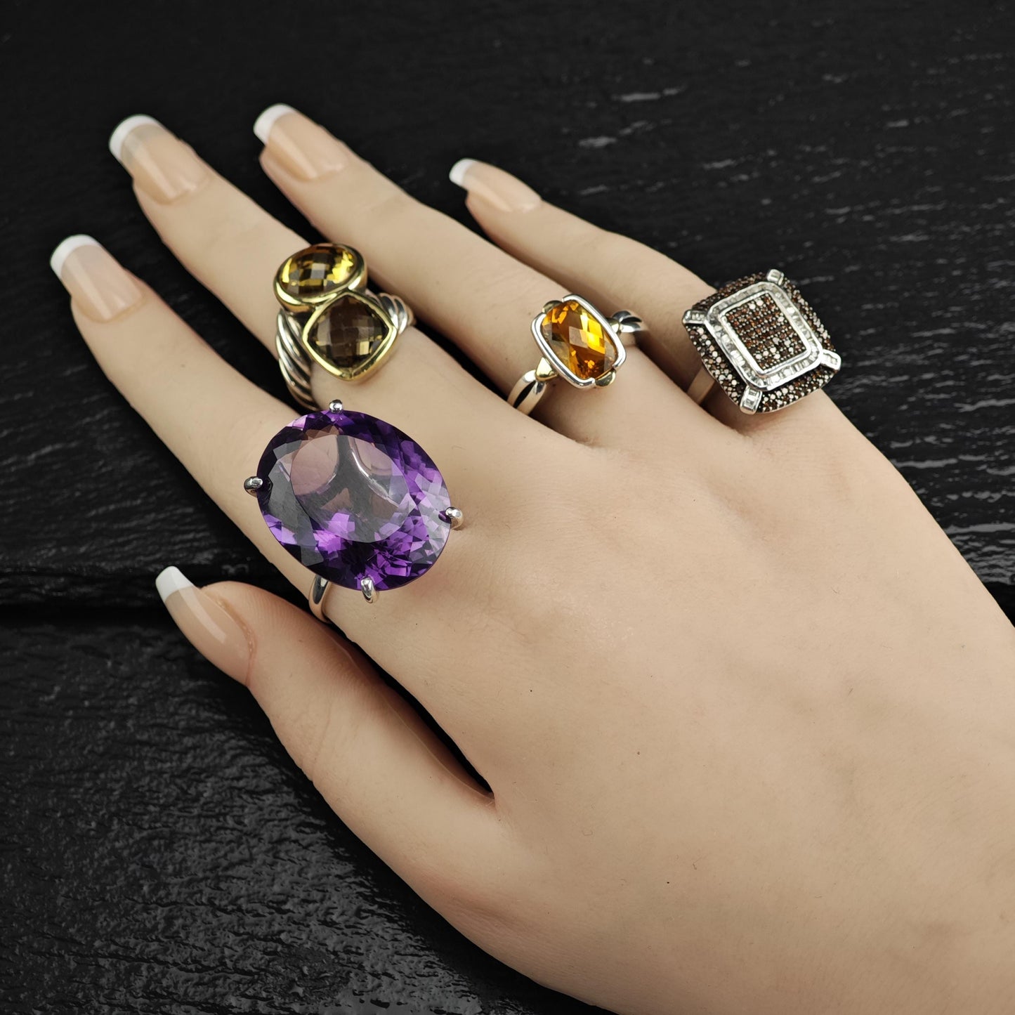 Vintage 50ct Amethyst Sterling Silver Ring Sz 9 R6577