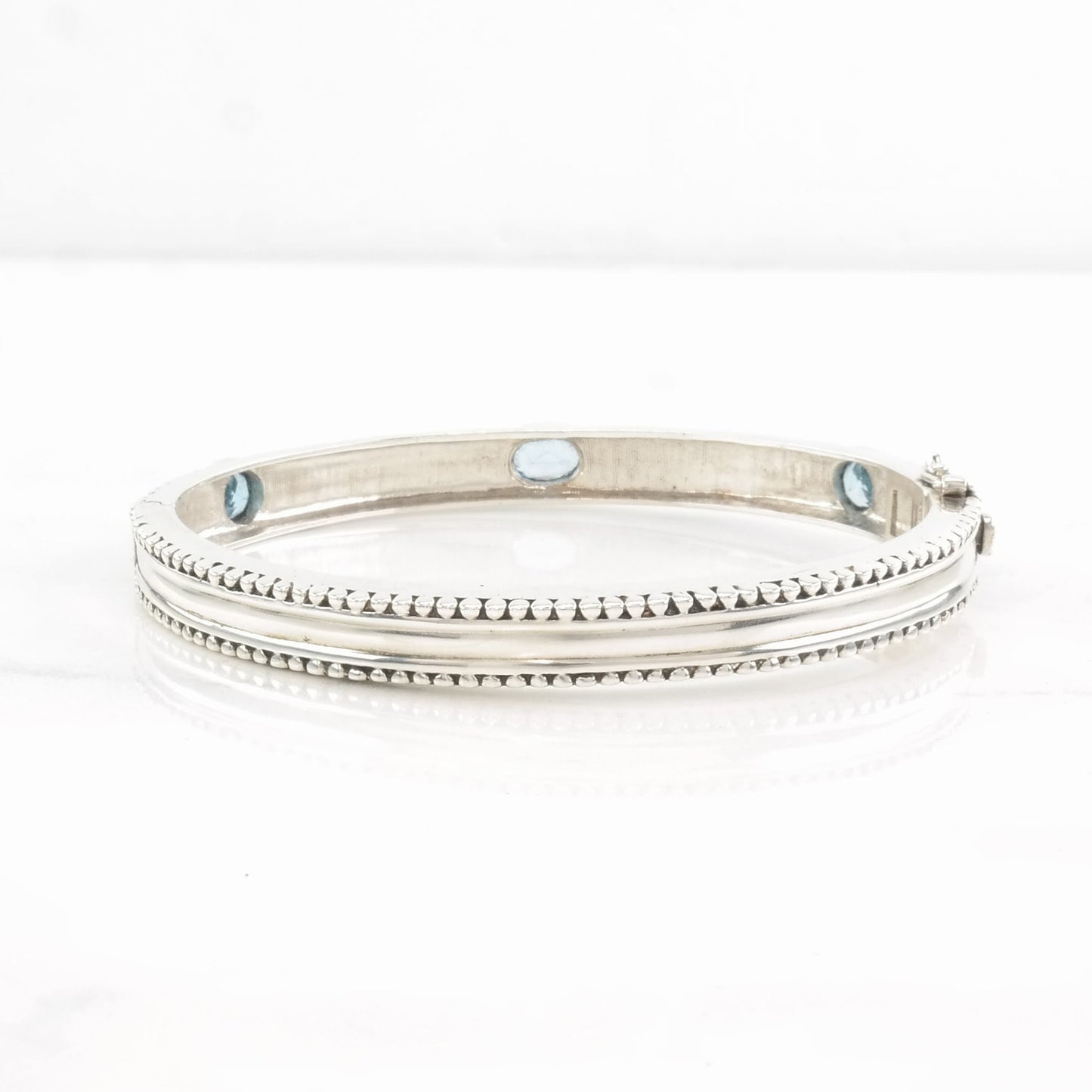 Sterling Silver Bangle Bracelet Blue Topaz Marcasite