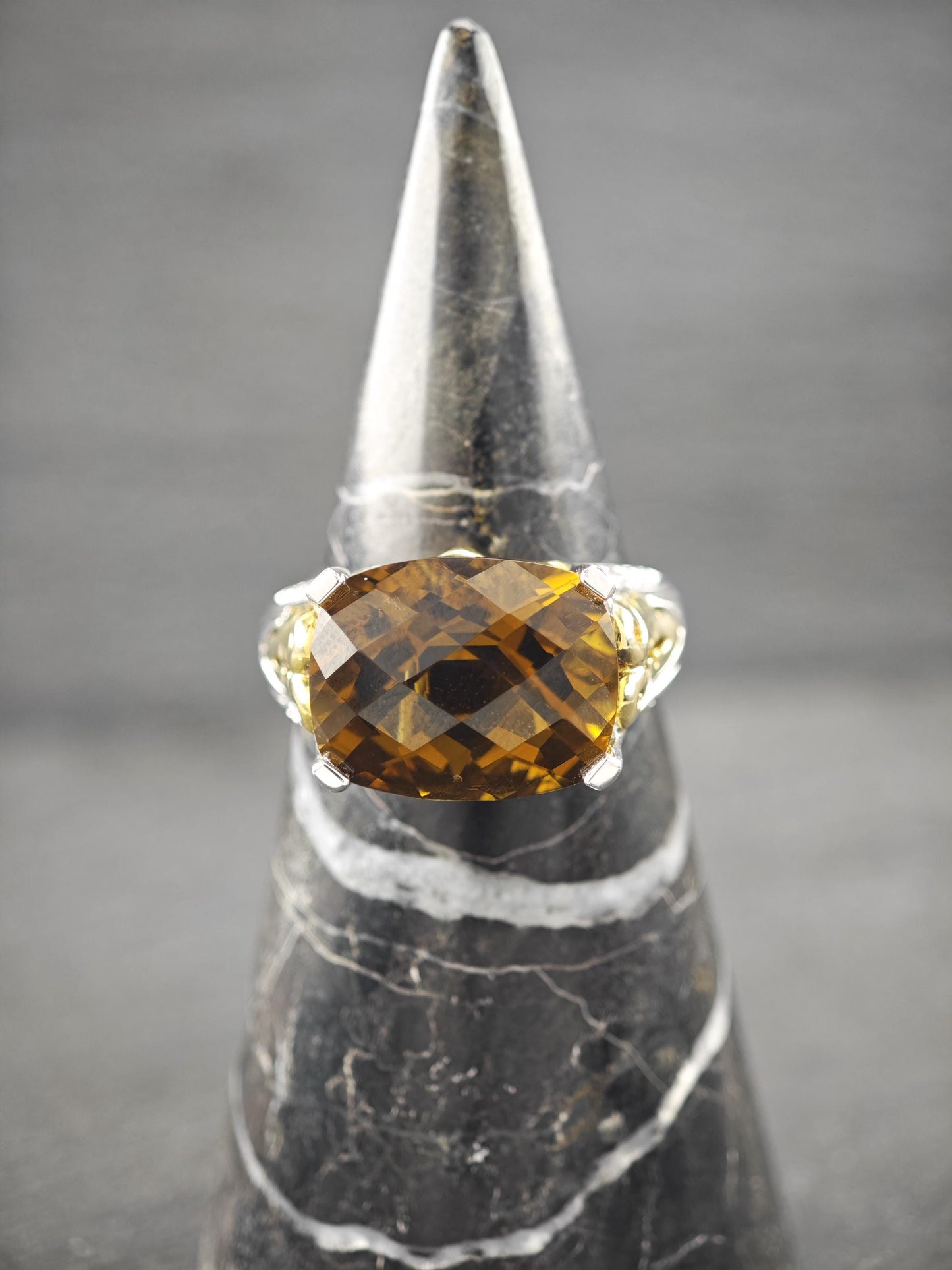 Duo Tone, Smoky Quartz & White Topaz Ring Sterling Silver
