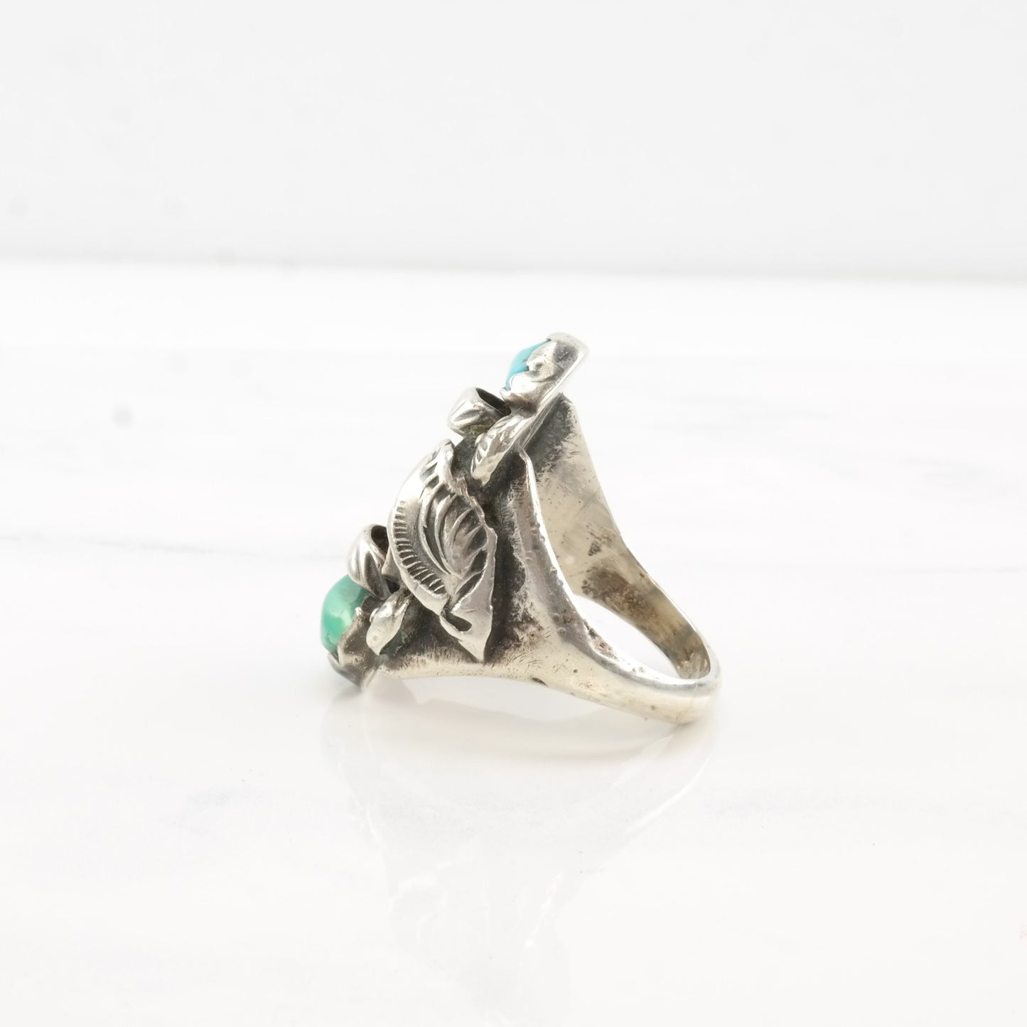 Dan Simplicio Silver Ring Coral Turquoise Leaf Sterling Size 10 3/4