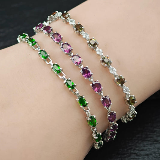 Choice of Natural Gemstone Line Bracelets Sterling Silver