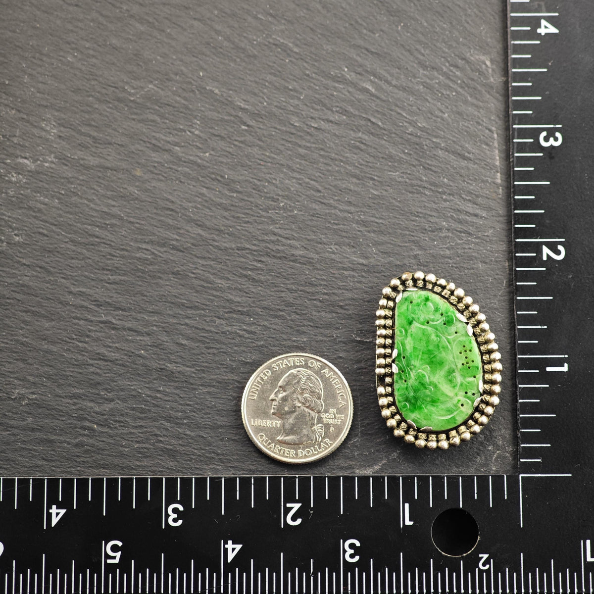 AS IS Carved Jadeite Jade Sterling Silver Fur Clip MISC0415