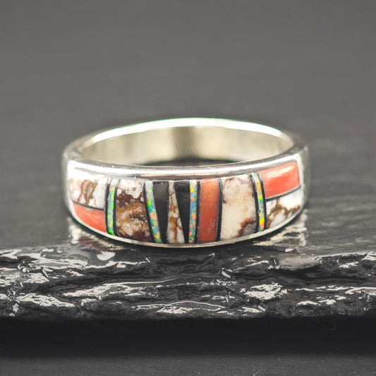 Native American Whitehorse Inlay Ring Sterling Silver