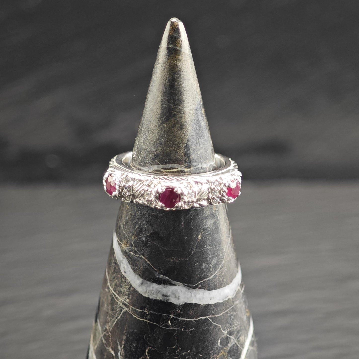 Judith Ripka Ruby, CZ Band Sterling Silver Ring Sz 6 R6695