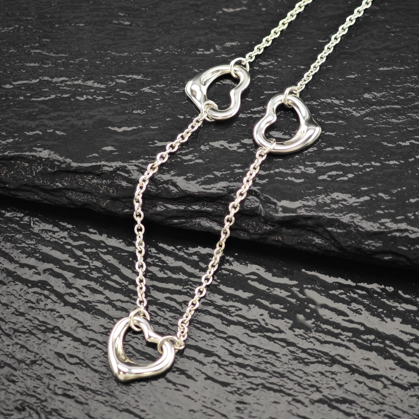 Vintage Tiffany & Co. Sterling Silver Open Heart Station Necklace