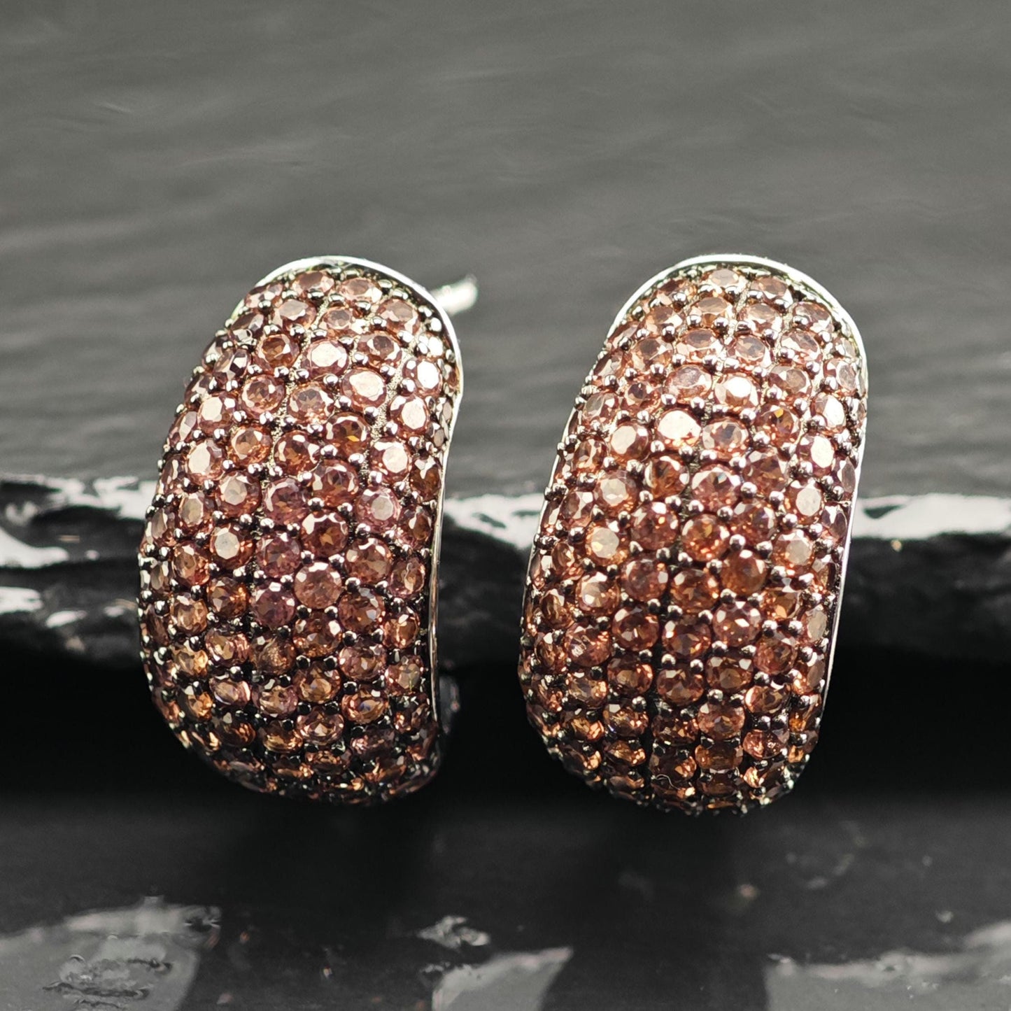 Pave, Brown CZ Stud/Huggie Sterling Silver Earrings ER3116