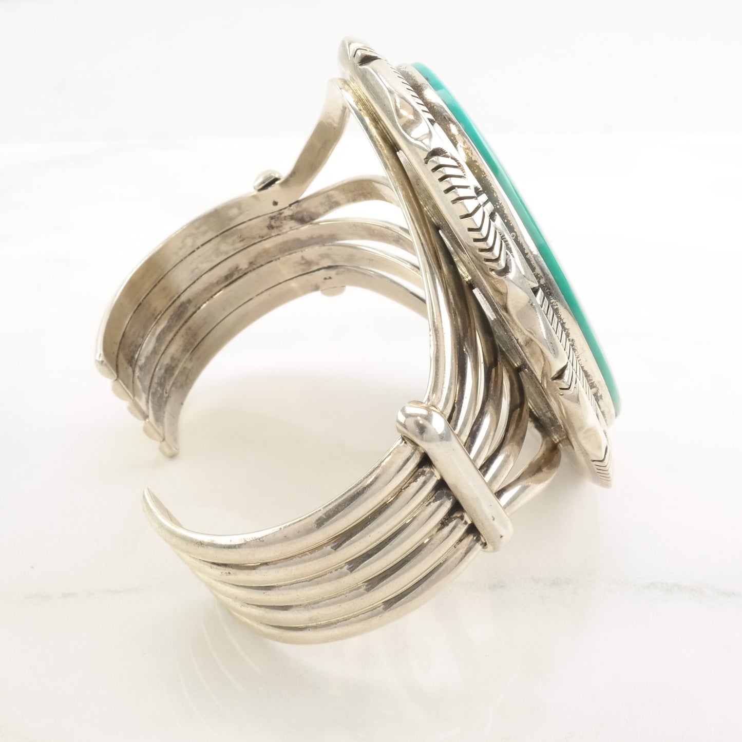 Eugene Belone Sterling Silver Cuff Bracelet Large Turquoise Cabochon American Mine