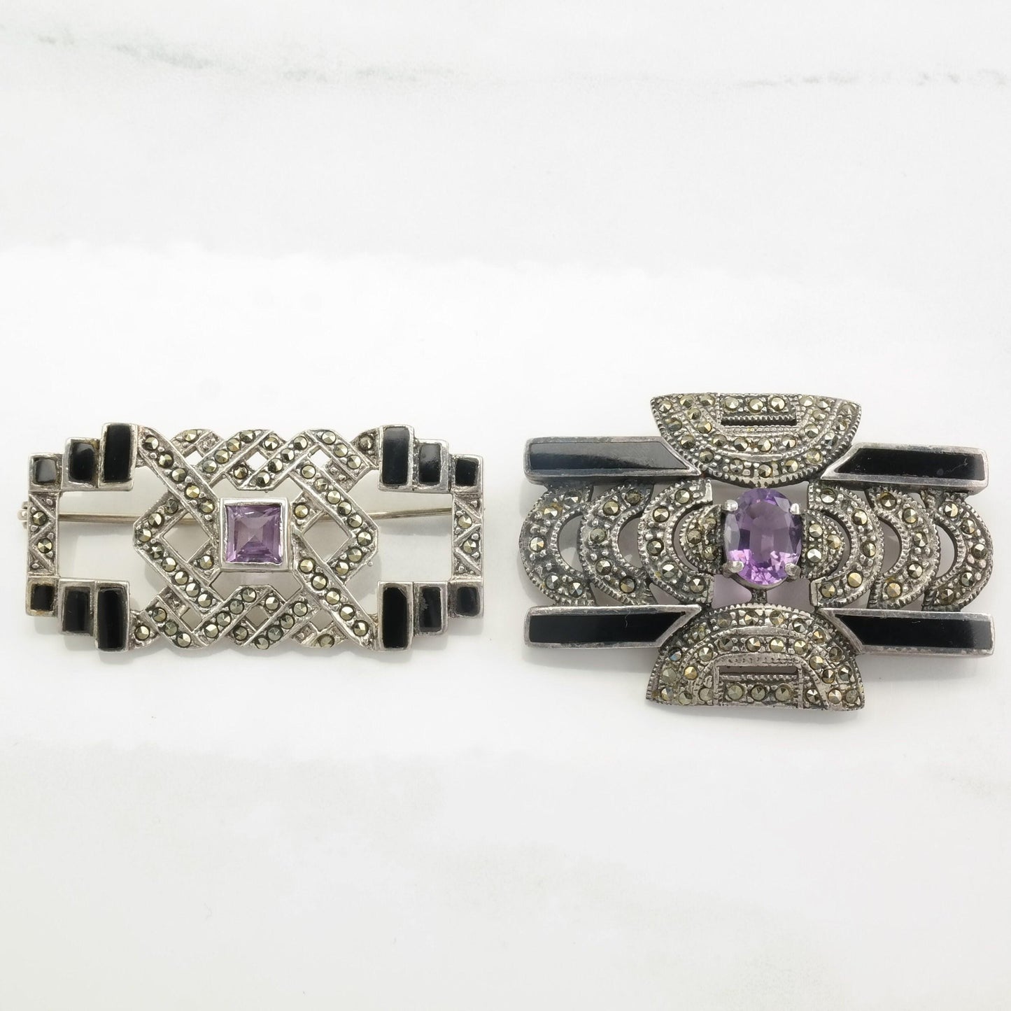 Art Deco Style Silver Brooch Sterling Marcasite