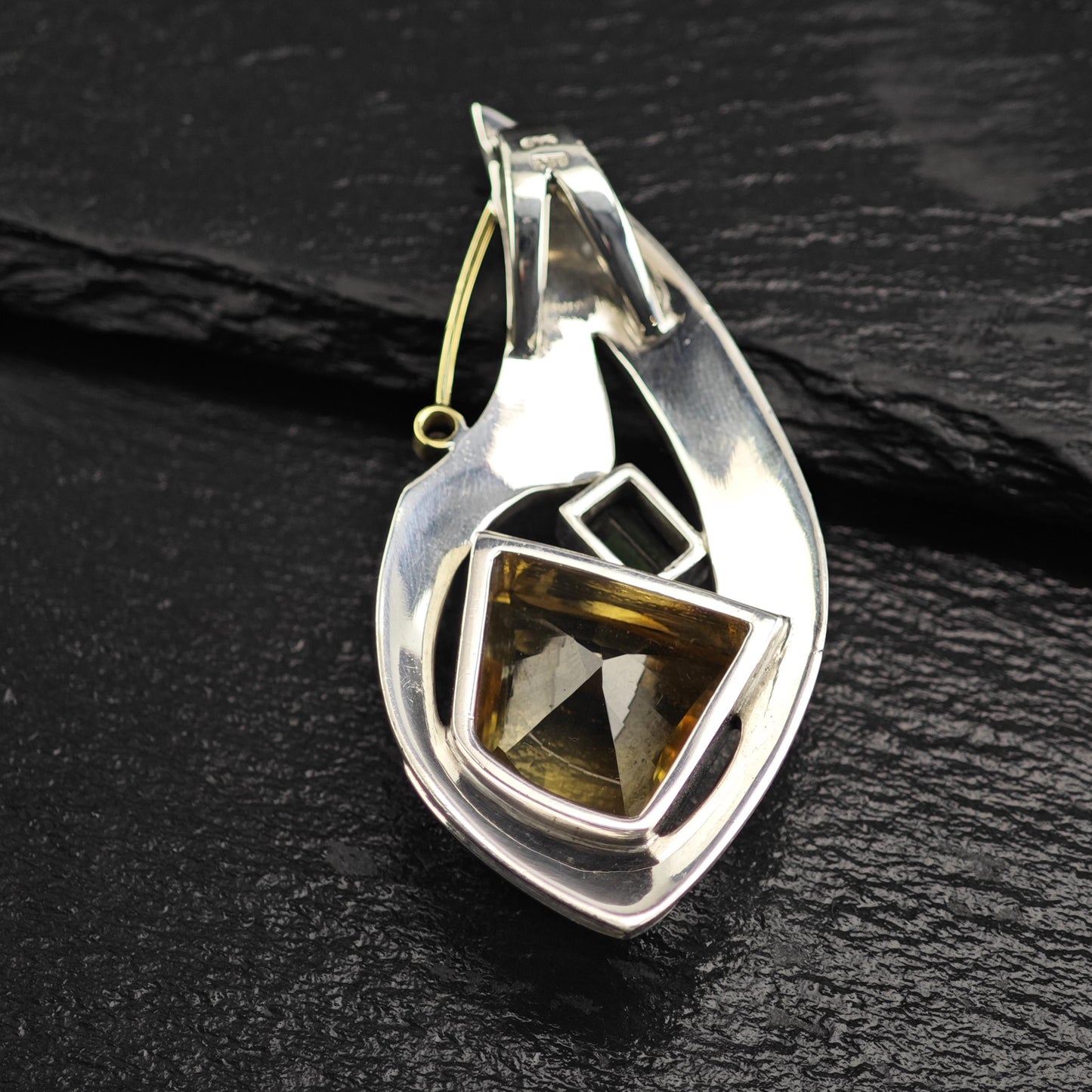 Citrine Tourmaline 18K Gold Accent Pendant Sterling Silver P3032