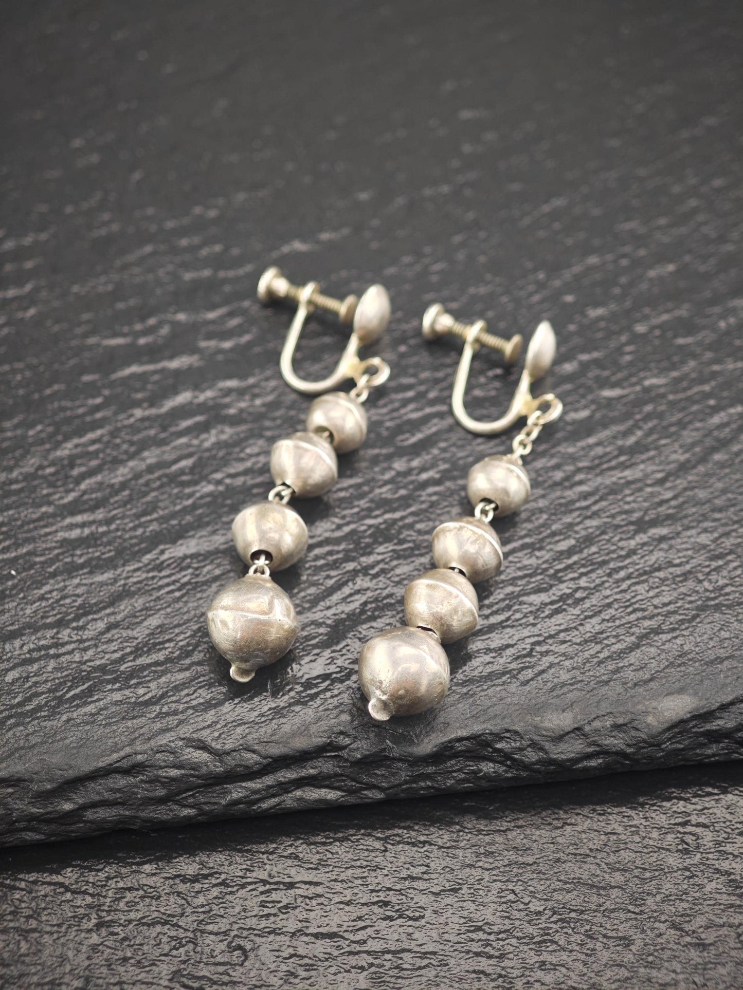 Vintage Sterling Silver Screw Back Earrings Native American Beaded Navajo Pearls
