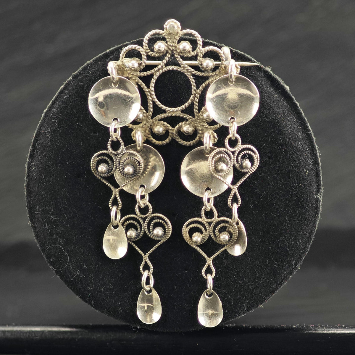 Scandinavian Dangle Hearts Sterling Silver Brooch B2266