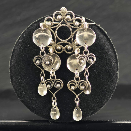 Scandinavian Dangle Hearts Sterling Silver Brooch B2266