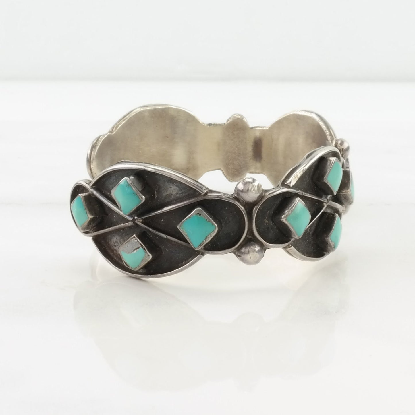 Vintage Zuni Sterling Silver Cuff Bracelet Blue Turquoise