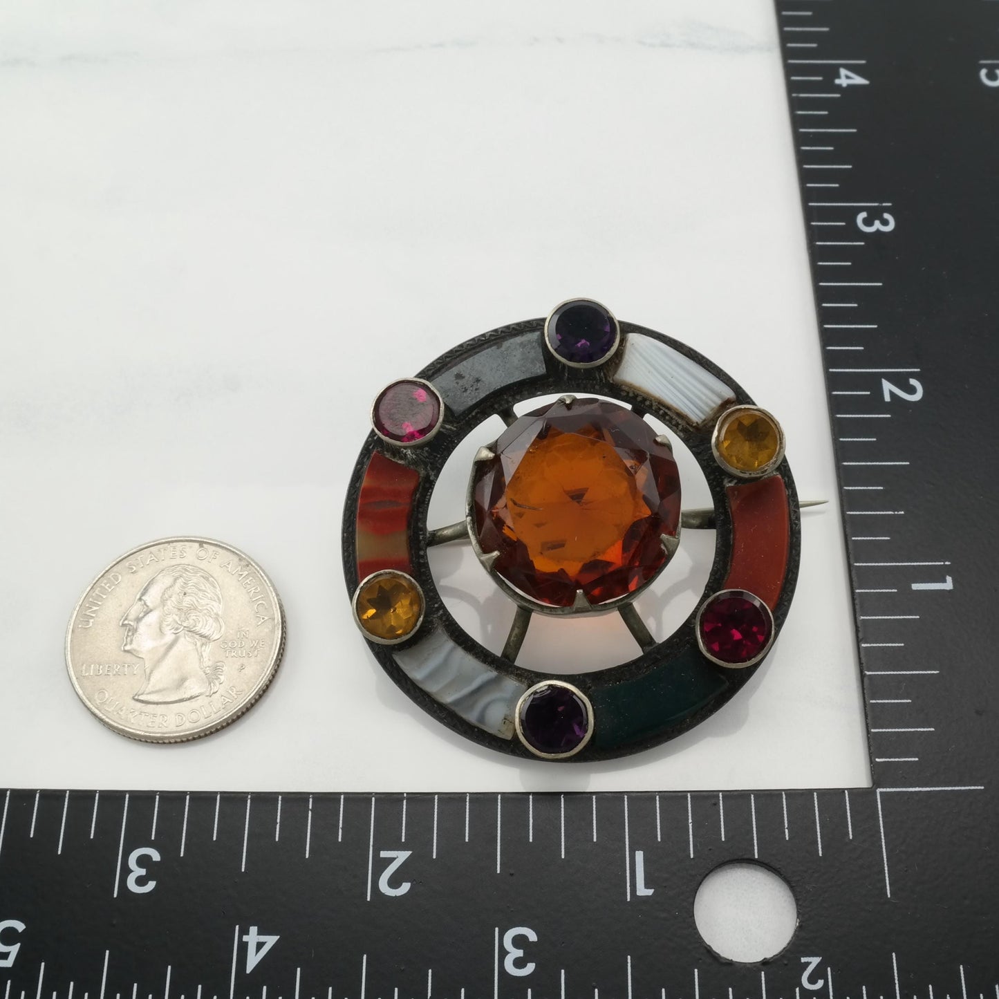 Vintage Scottish Agate Kilt Pin Brooch Sterling Silver