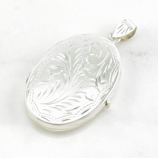 Vintage Engraved Locket Sterling Silver Pendant