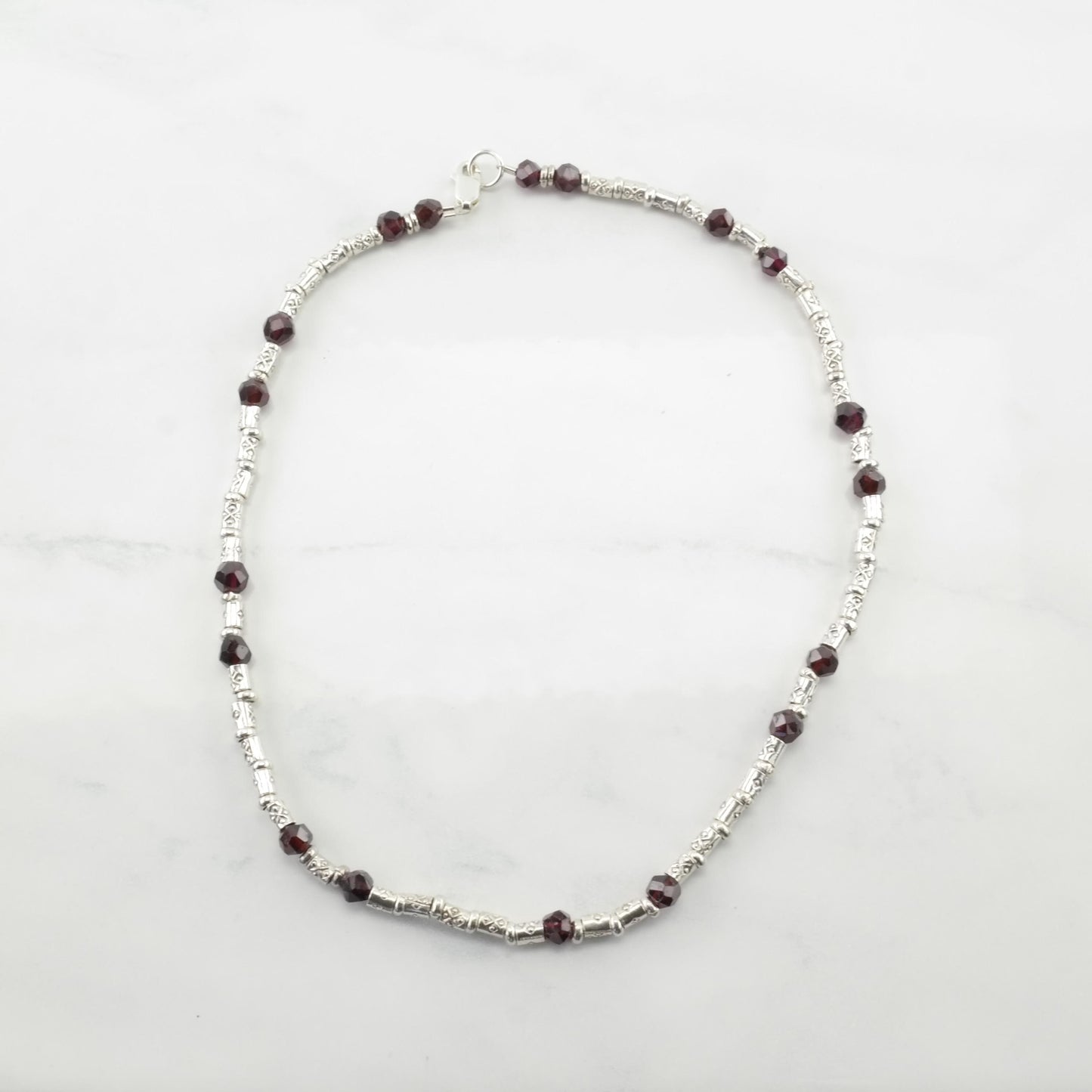 Vintage Sterling Silver and Garnet Bead Necklace