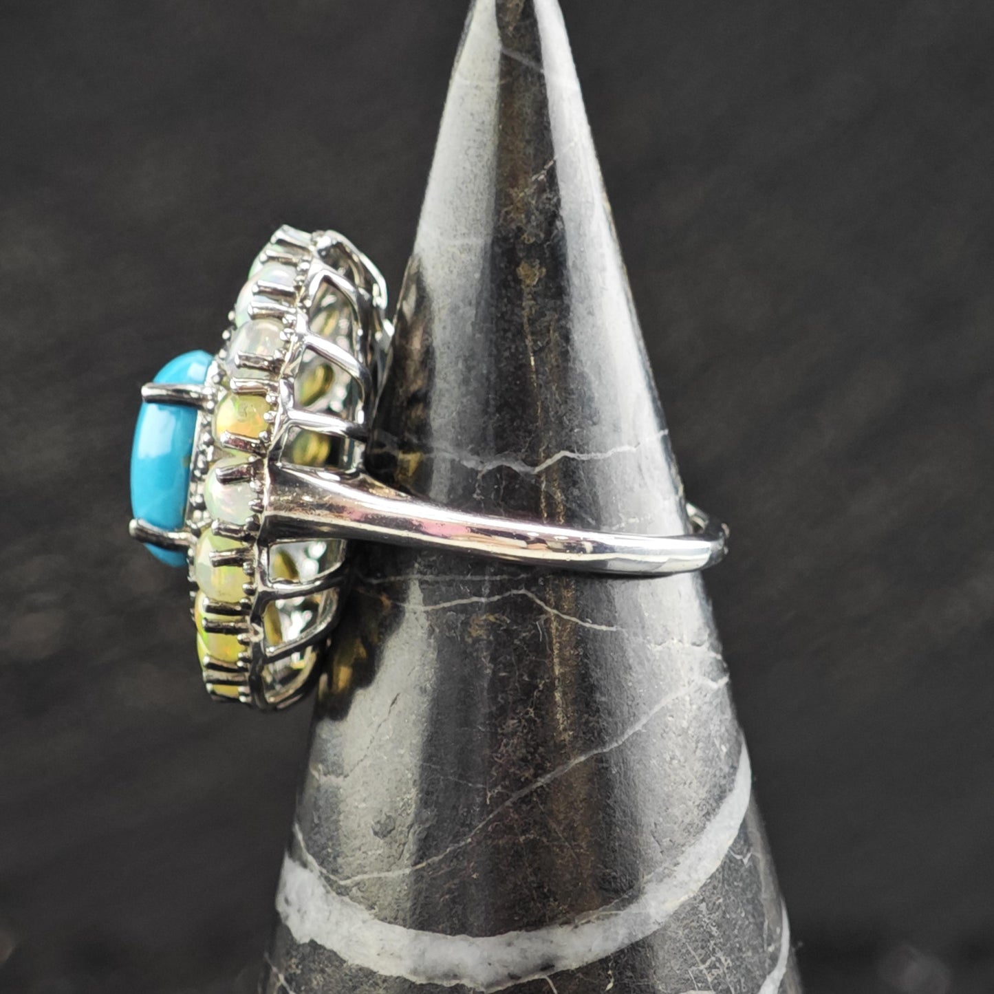 Vintage Turquoise & Opal Sterling Silver Ring Sz 5 1/4 R6612