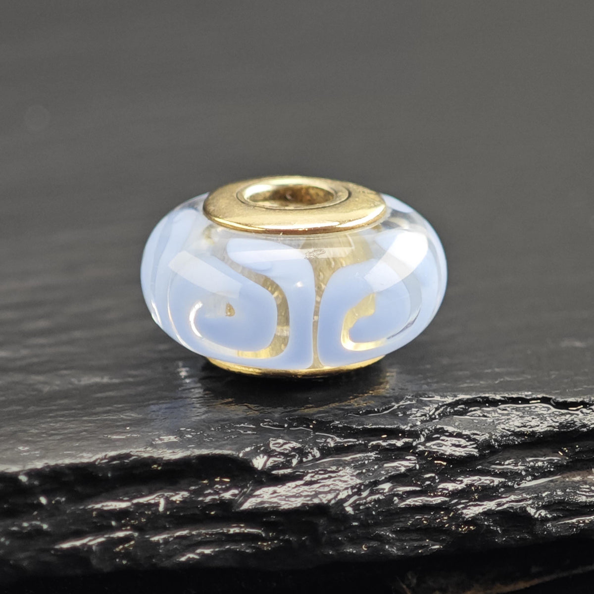 Vintage Pandora 14K Gold Blue Murano Glass Charm P3112