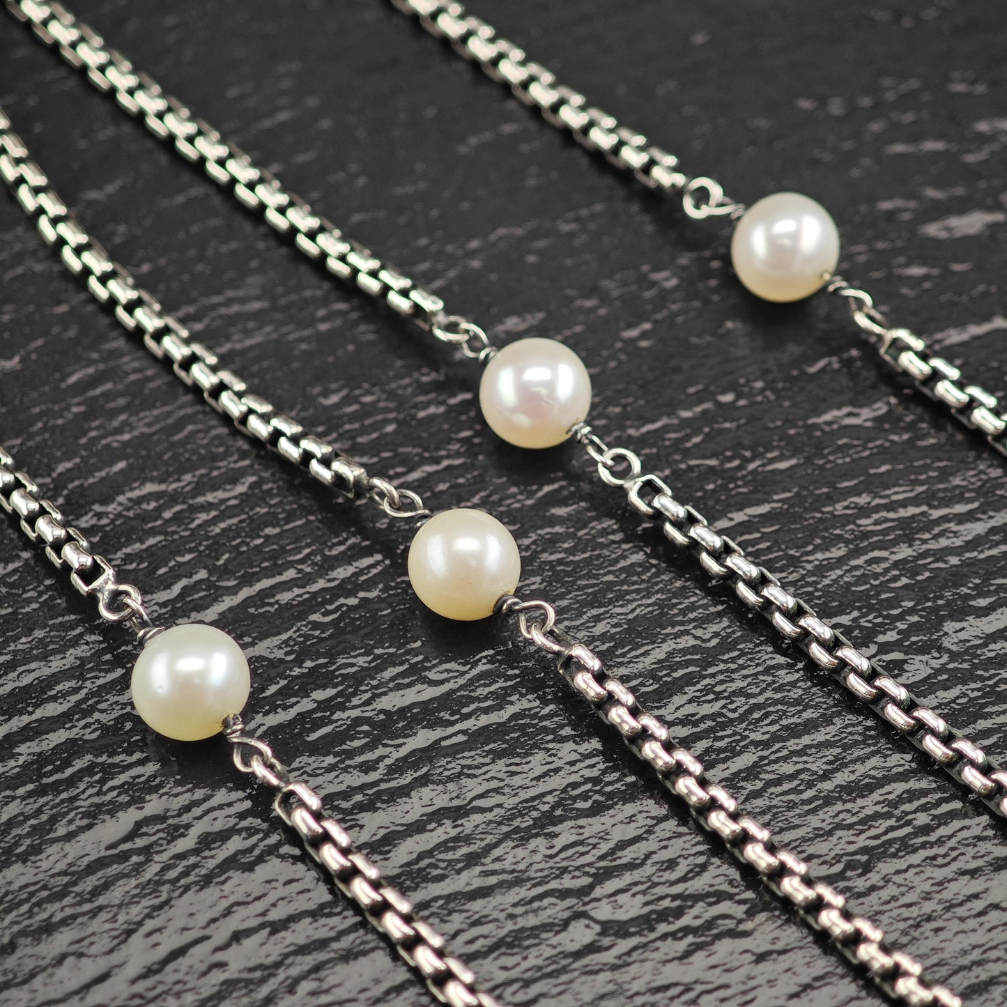 Vintage White Pearl, Gold Accent Necklace Sterling Silver