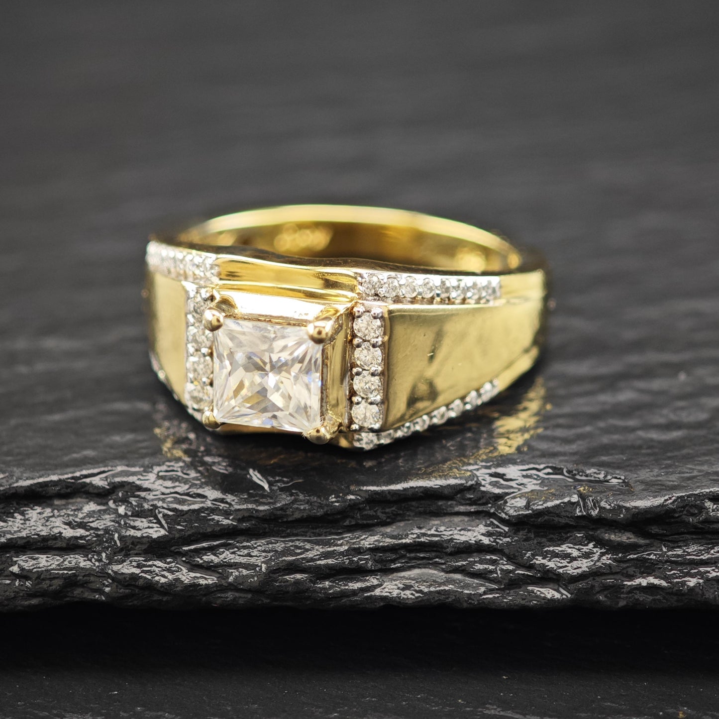 Moissanite 14K Gold Plated Ring Sterling Silver Sz 10 R6153