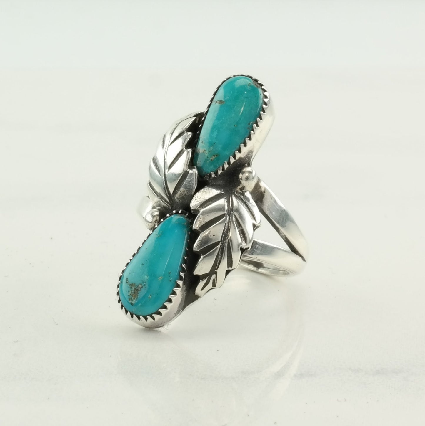 Native American Sterling Silver Ring, Turquoise Floral Blue Size 6 1/2