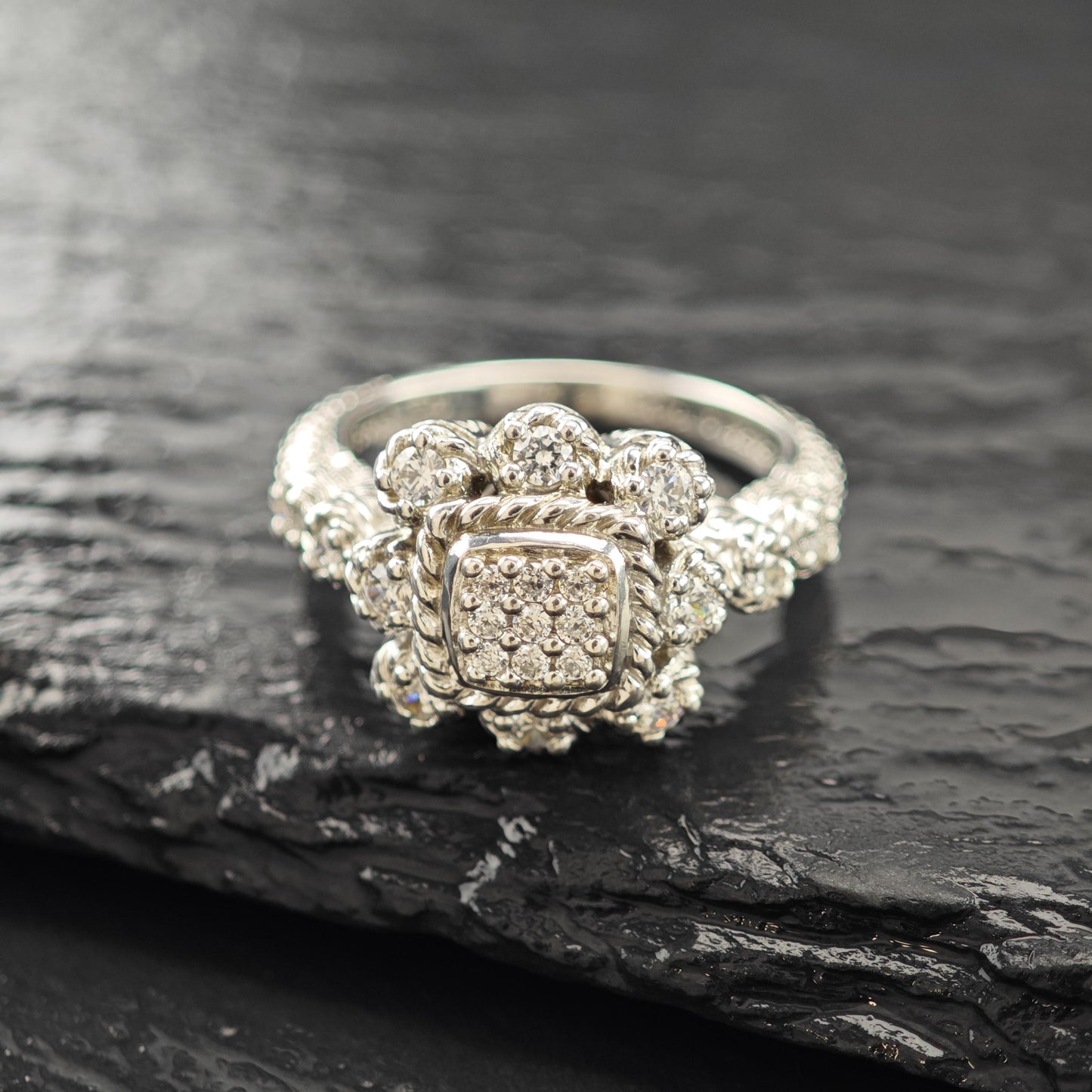 Judith Ripka CZ Floral Sterling Silver Ring Sz 10