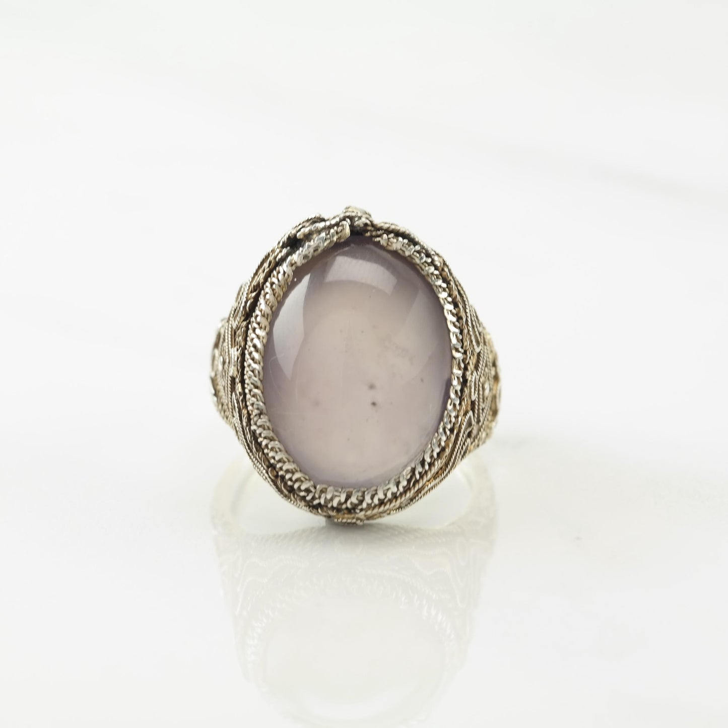 Chinese Export Silver Ring Amethyst Large,Filigree Sterling Pink, Copper Tone Sz8 R5632