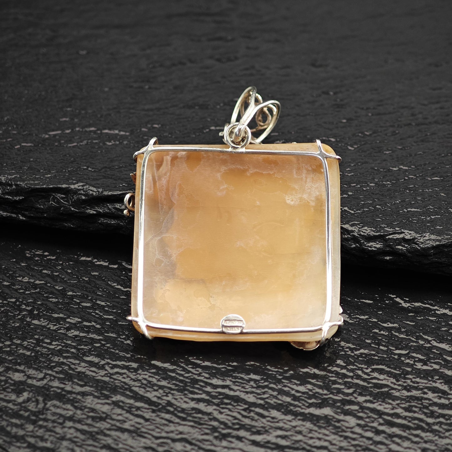 Vintage Italy Made Cameo Floral Pendant Sterling Silver