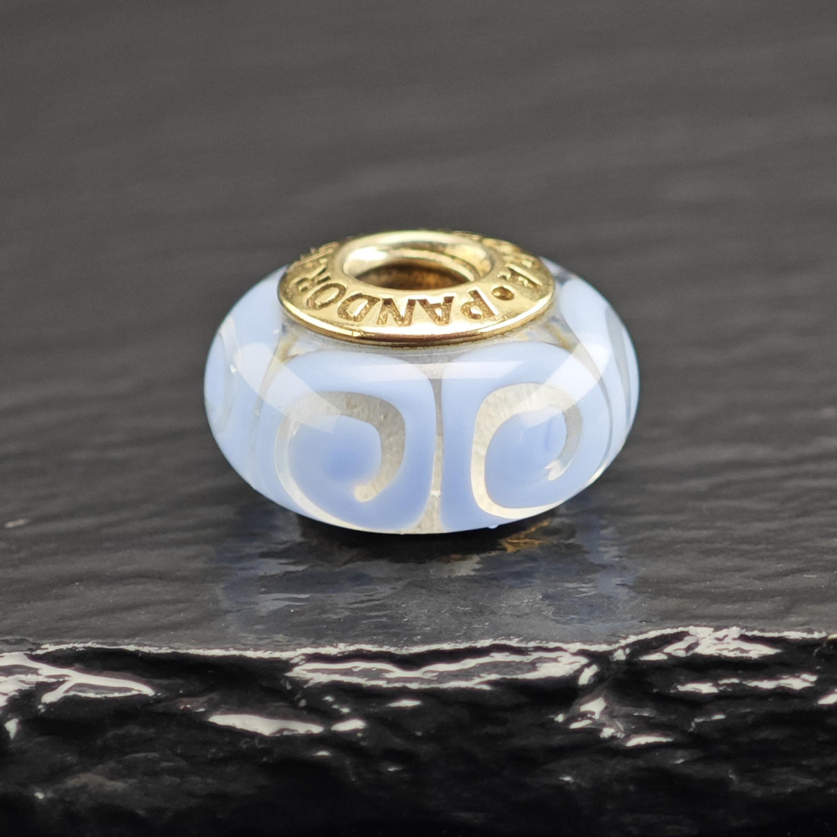 Vintage Pandora 14K Gold Blue Murano Glass Charm P3112
