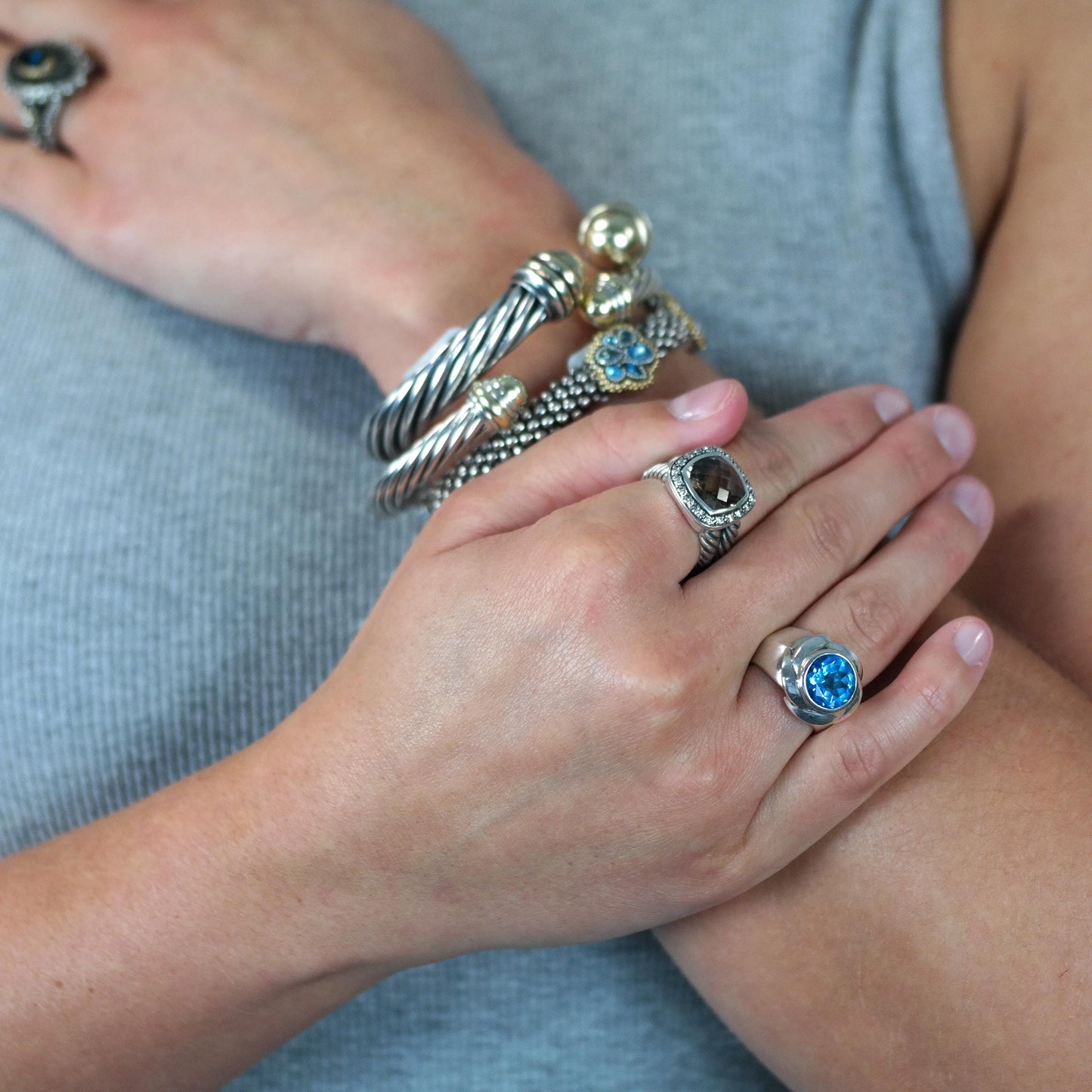 Vintage David Yurman Cable Cuff Bracelet, 14K Gold & Sterling Silver (Size 6.25)