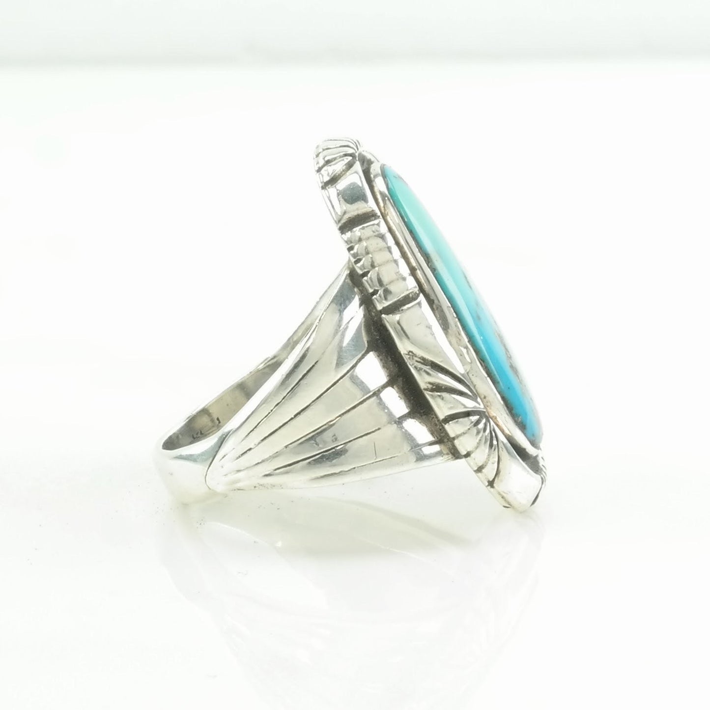 Darrell Cadman, Navajo Silver Ring Turquoise Sterling Blue Size 9 3/4