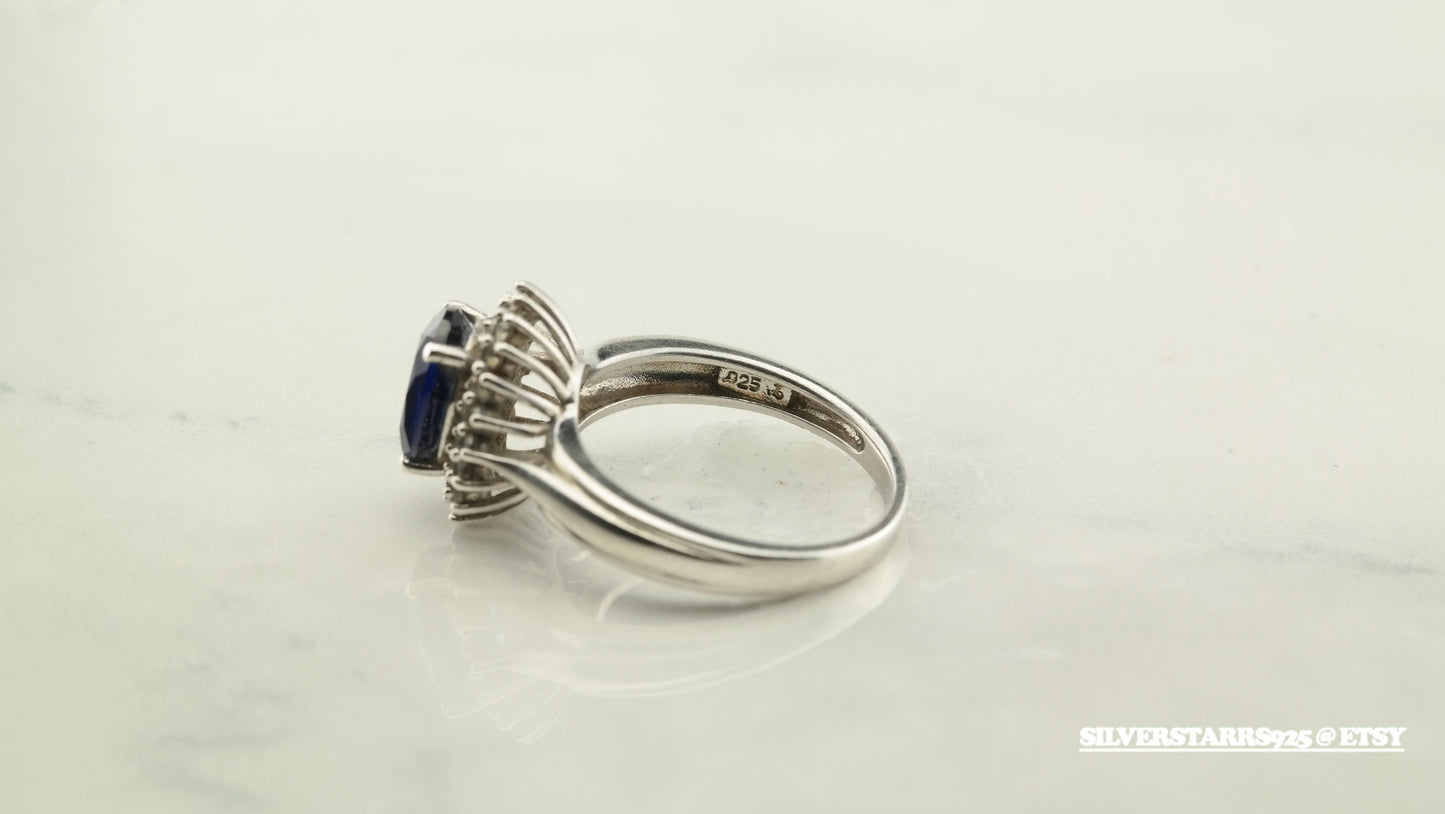 Sterling Silver Ring Lab Sapphire Blue Size 7