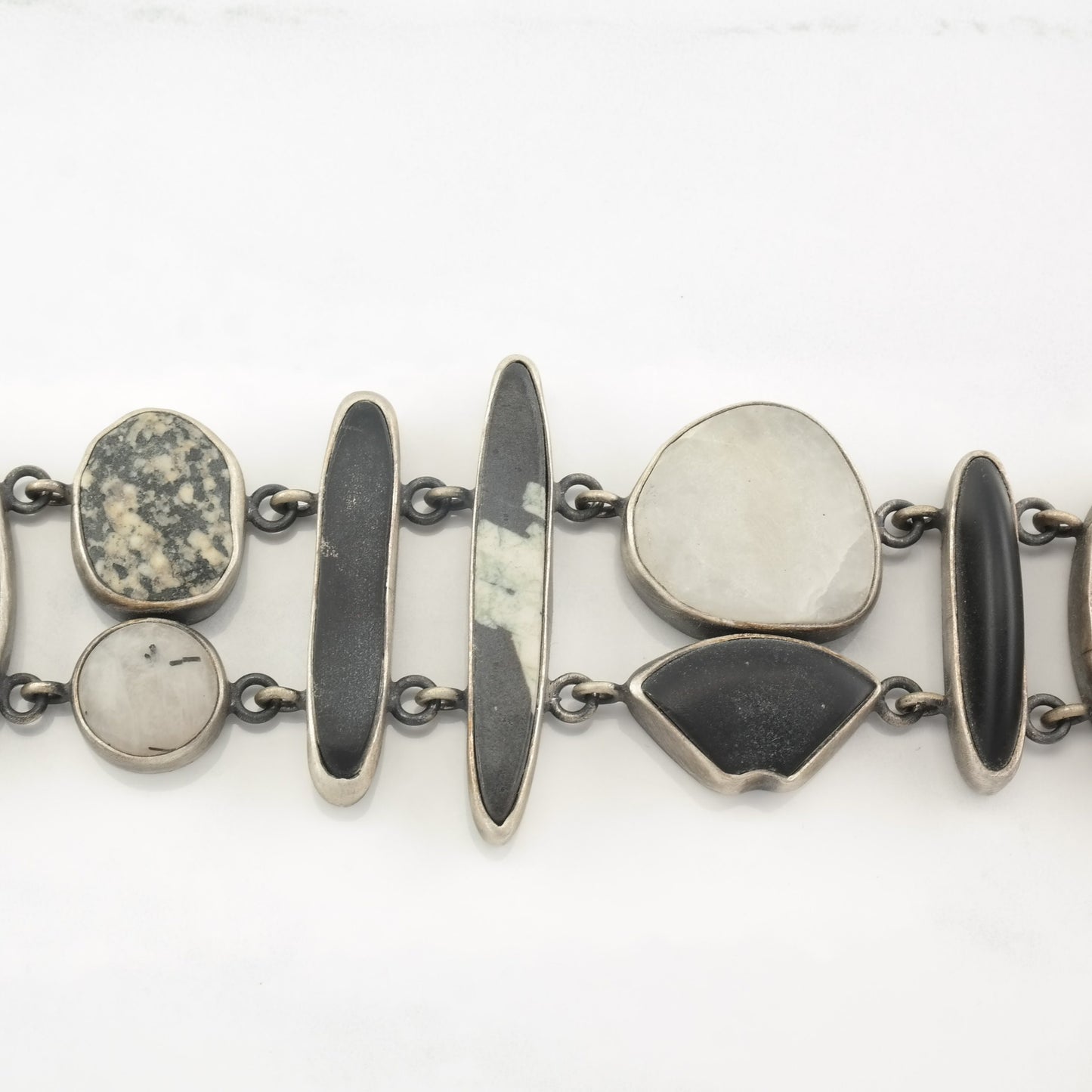 Sterling Silver Marble, Agate, Quartz Patina'd Link Bracelet